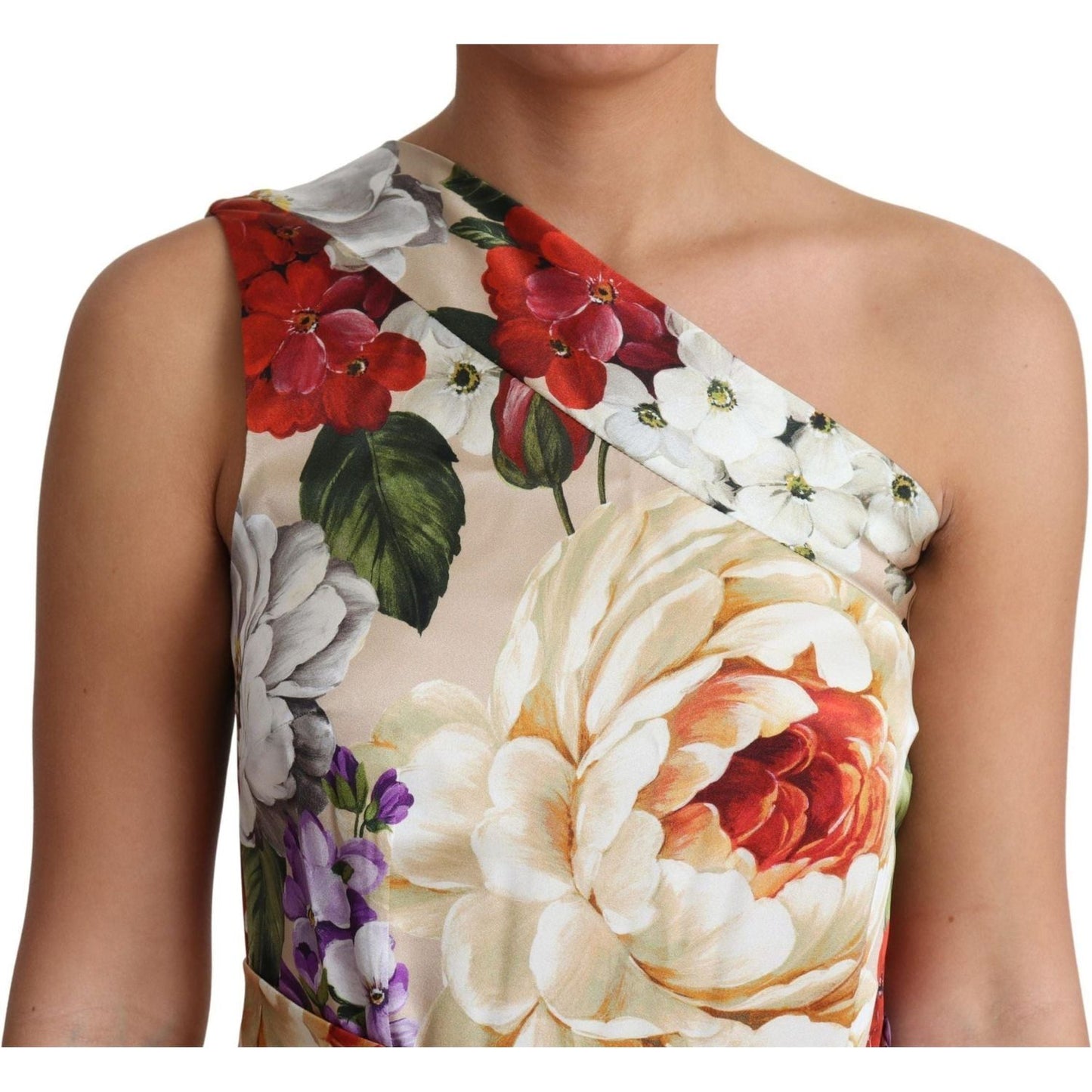 Dolce & Gabbana | Print Silk Stretch One Shoulder Dress Floral | 1219.00 - McRichard Designer Brands