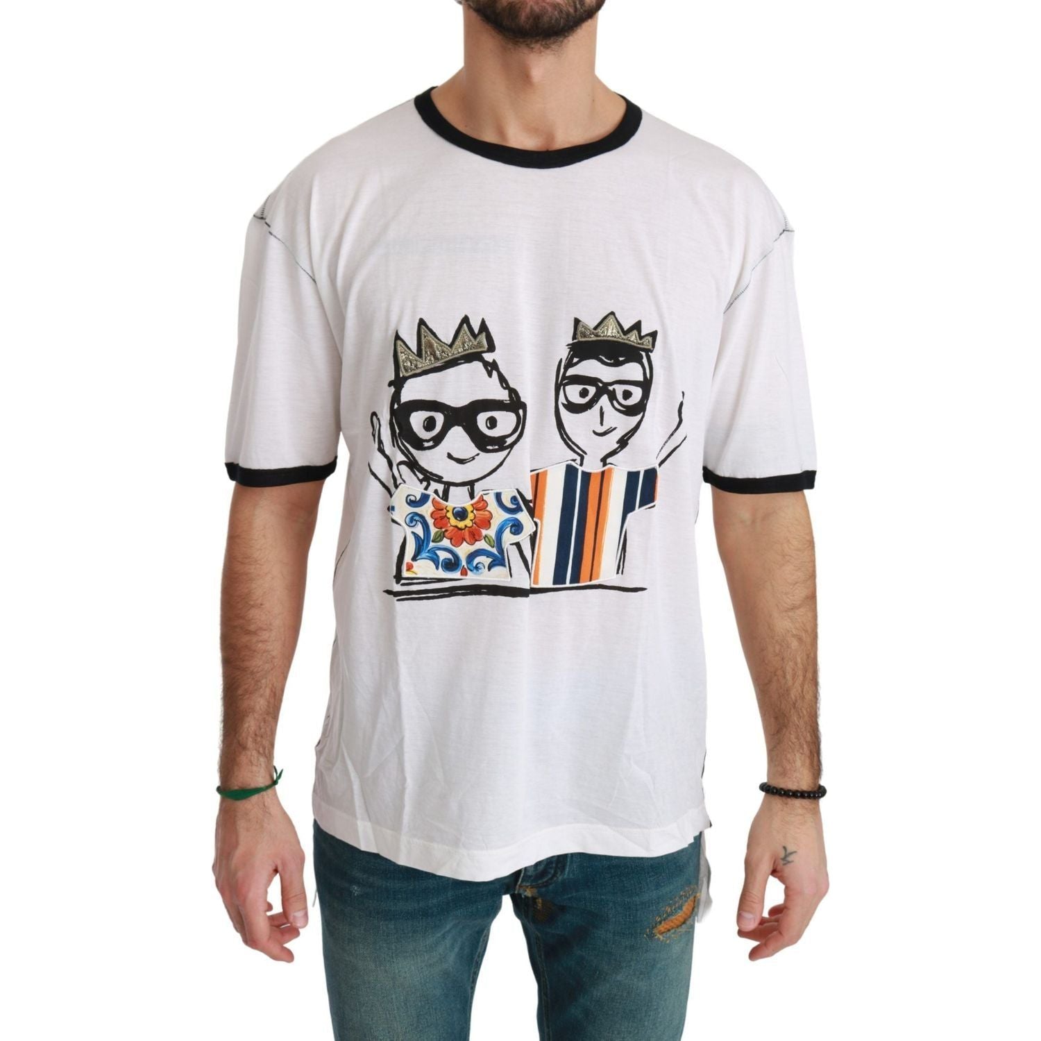 Dolce & Gabbana | White Men Print #dgfamily Cotton T-shirt | McRichard Designer Brands