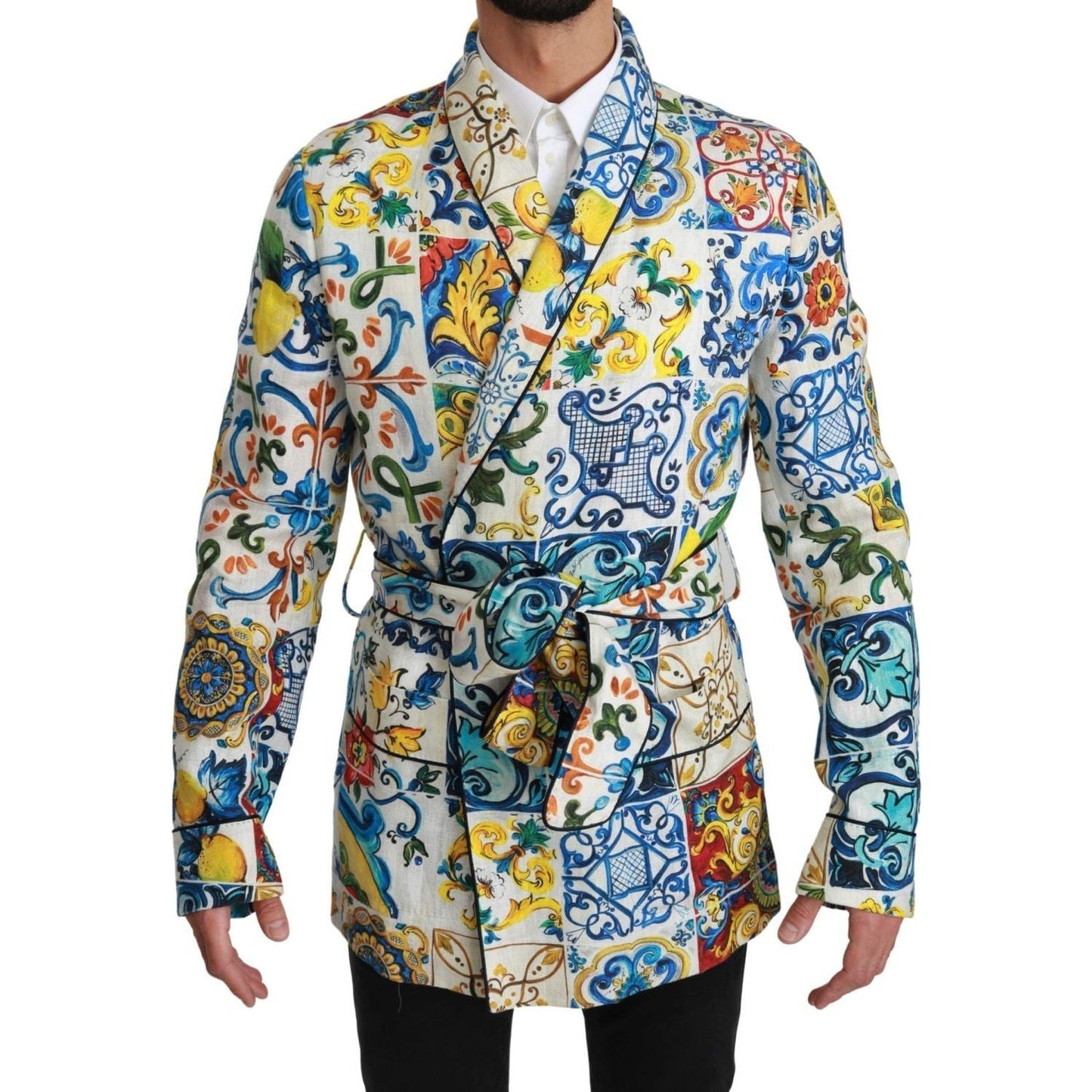 Dolce & Gabbana | Majolica Brocade Linen Robe Coat Jacket | McRichard Designer Brands