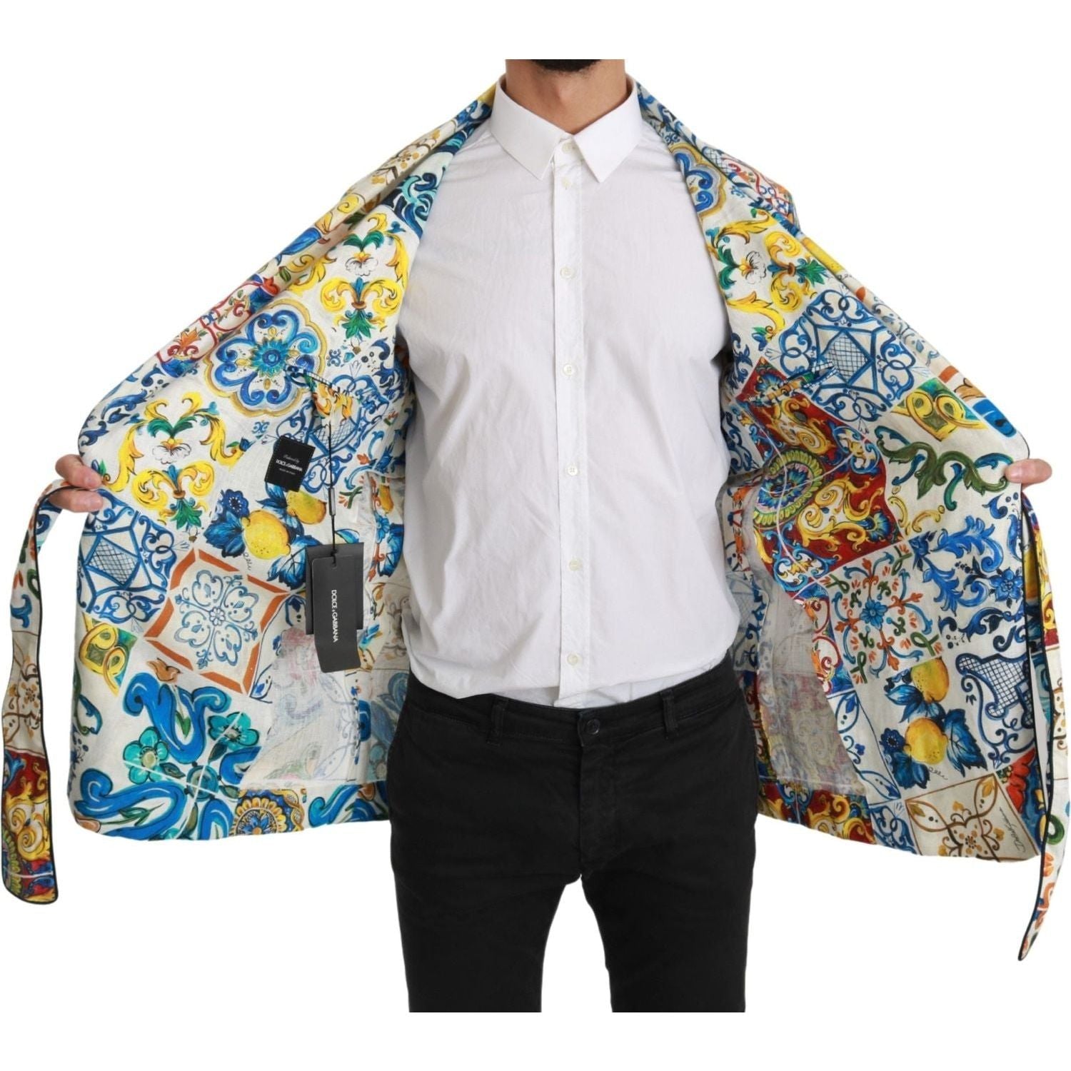 Dolce & Gabbana | Majolica Brocade Linen Robe Coat Jacket | McRichard Designer Brands