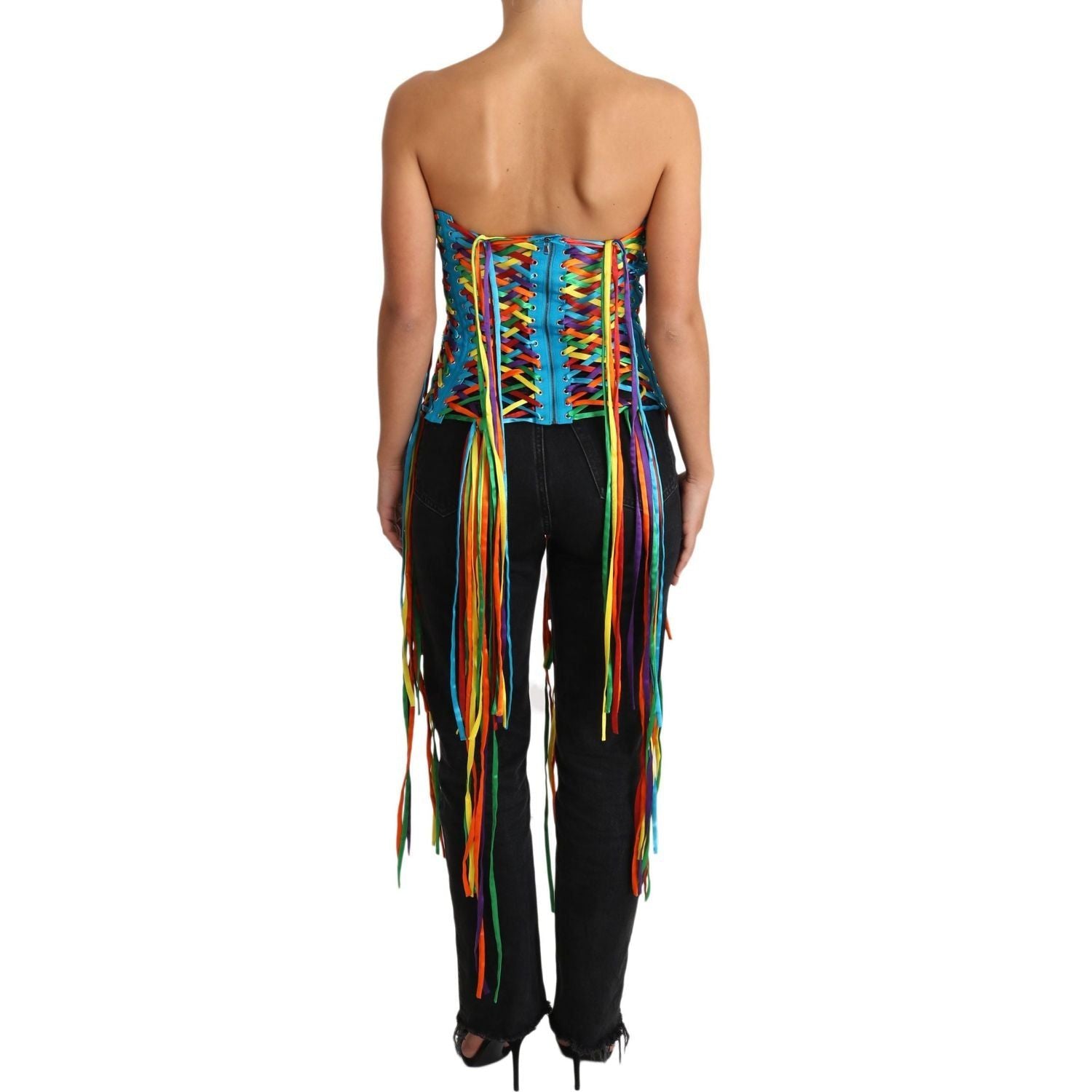 Dolce & Gabbana | Multicolor Strings Bustier Polyester Corset  Top | McRichard Designer Brands