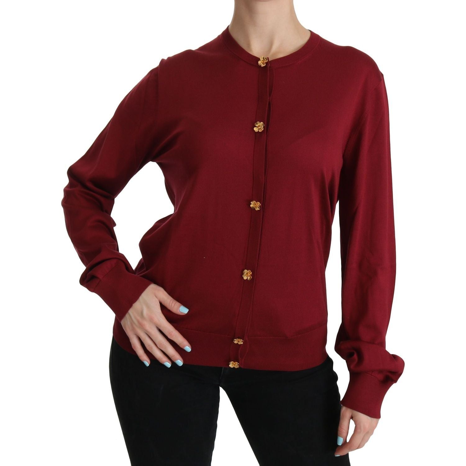 Dolce & Gabbana | Red Silk Long Sleeve Cardigan Sweater | McRichard Designer Brands