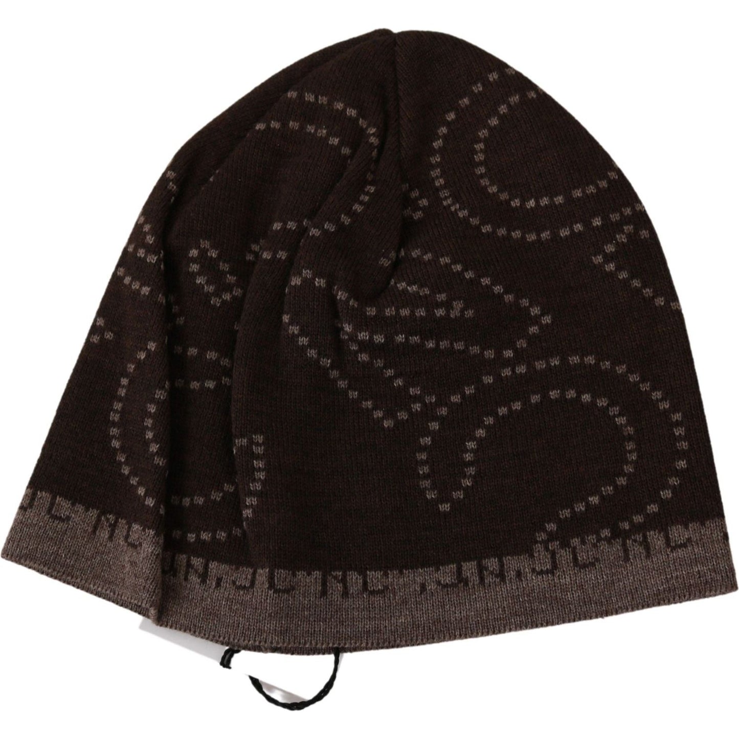 Costume National | Beanie Brown Wool Blend Branded Hat | McRichard Designer Brands