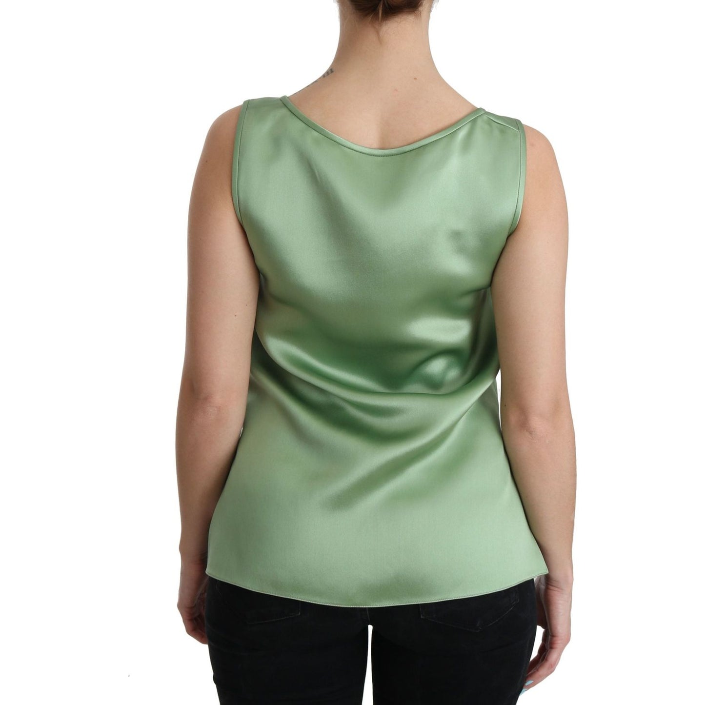 Dolce & Gabbana | Green Sleeveless 100% Silk Top Tank Blouse | McRichard Designer Brands