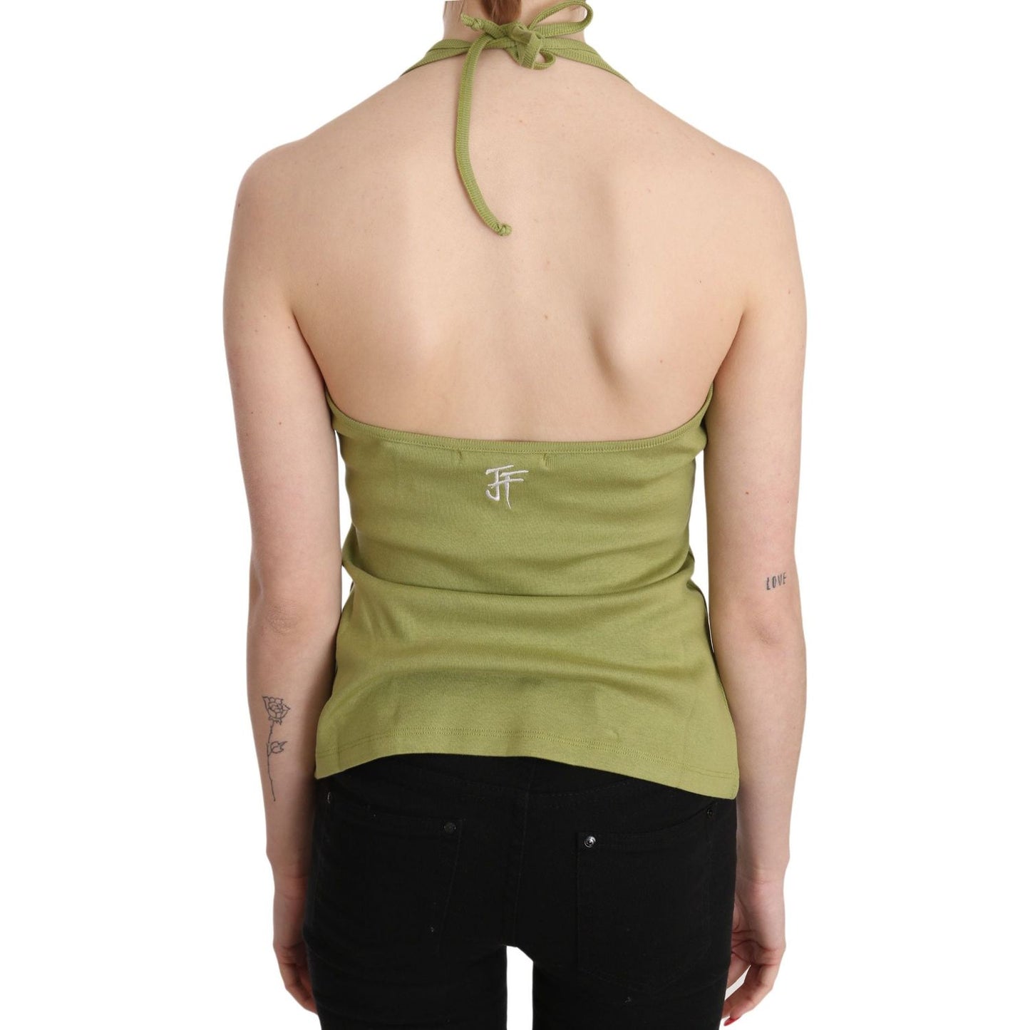 GF Ferre | Green Halter Cotton Sleeveless Casual Tank Top Blouse | McRichard Designer Brands