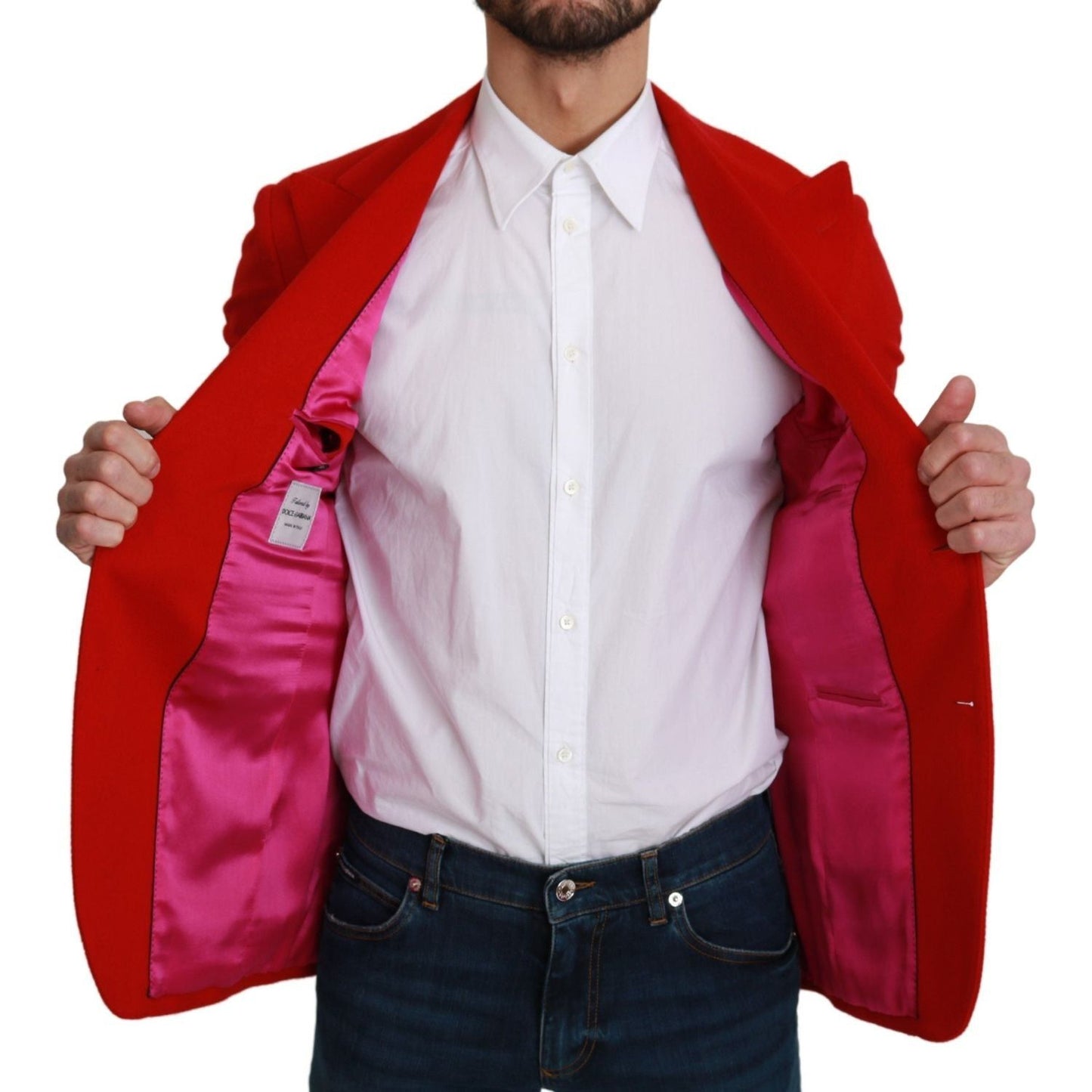 Dolce & Gabbana | Red Cashmere Slim Fit Coat Jacket Blazer | McRichard Designer Brands