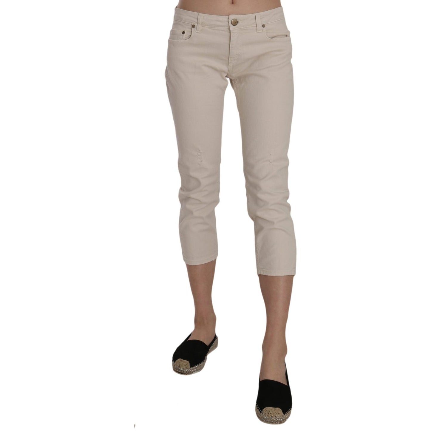 Dondup | Beige Cotton Stretch Low Waist Skinny Cropped Capri Jeans | McRichard Designer Brands