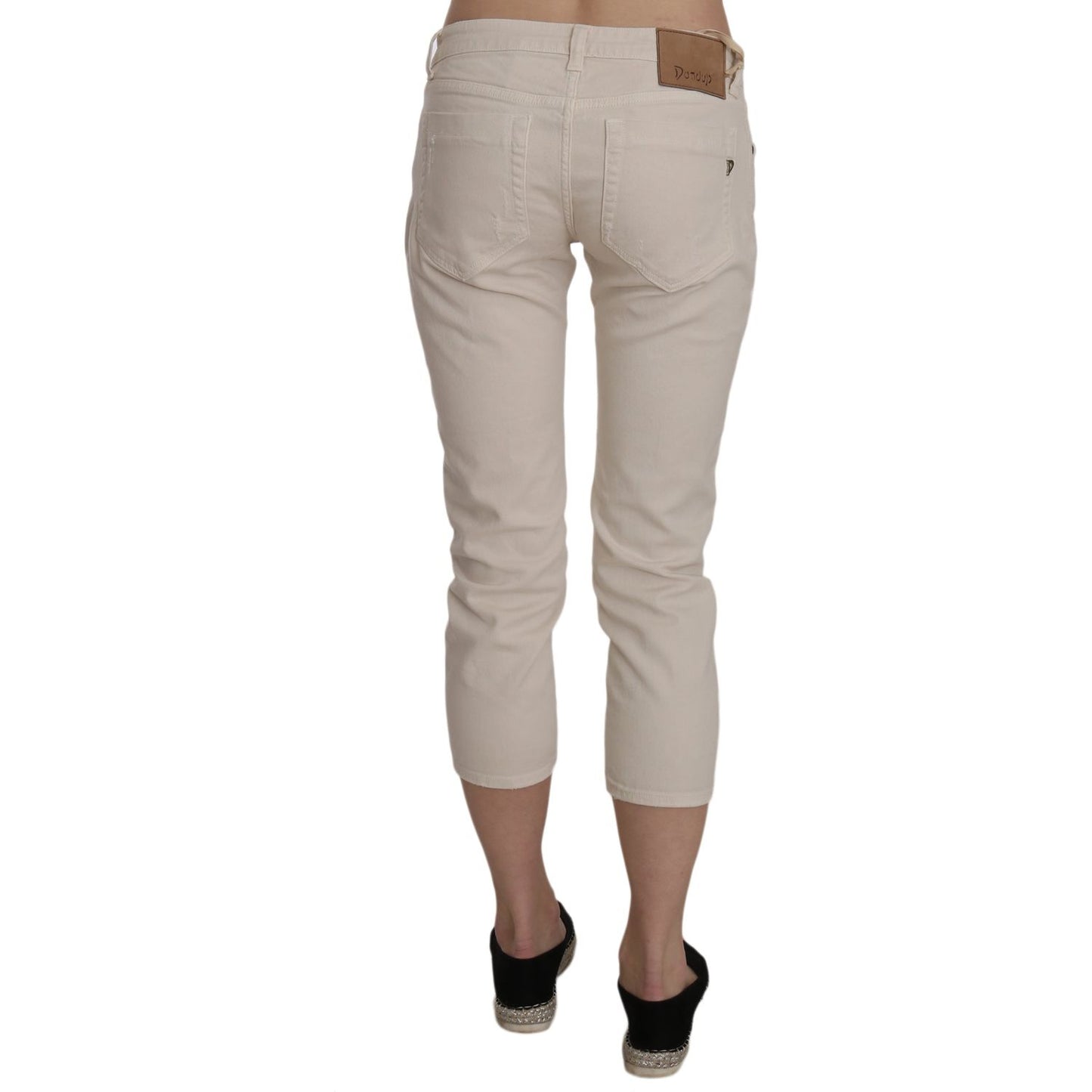 Dondup | Beige Cotton Stretch Low Waist Skinny Cropped Capri Jeans | McRichard Designer Brands