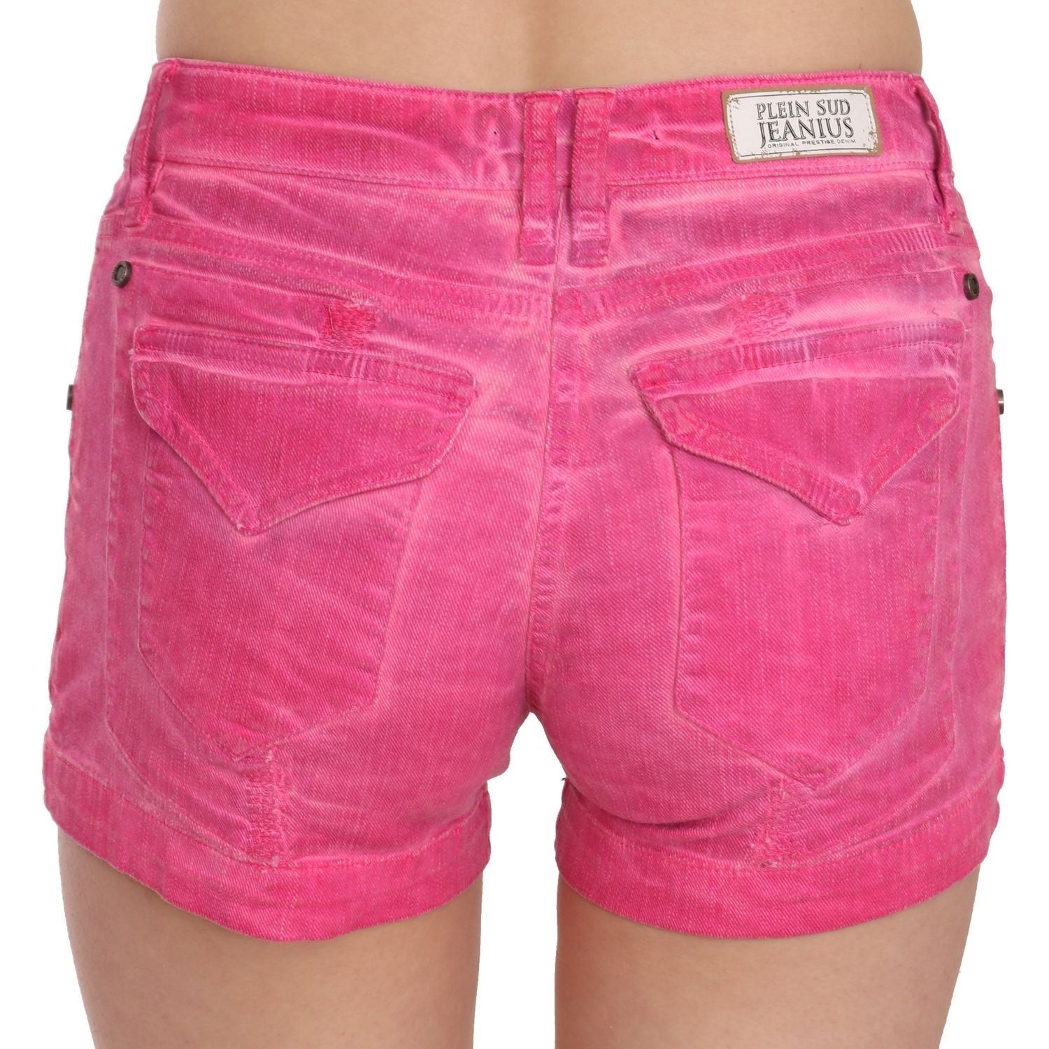 PLEIN SUD | Pink Mid Waist Cotton Denim Mini Shorts | McRichard Designer Brands
