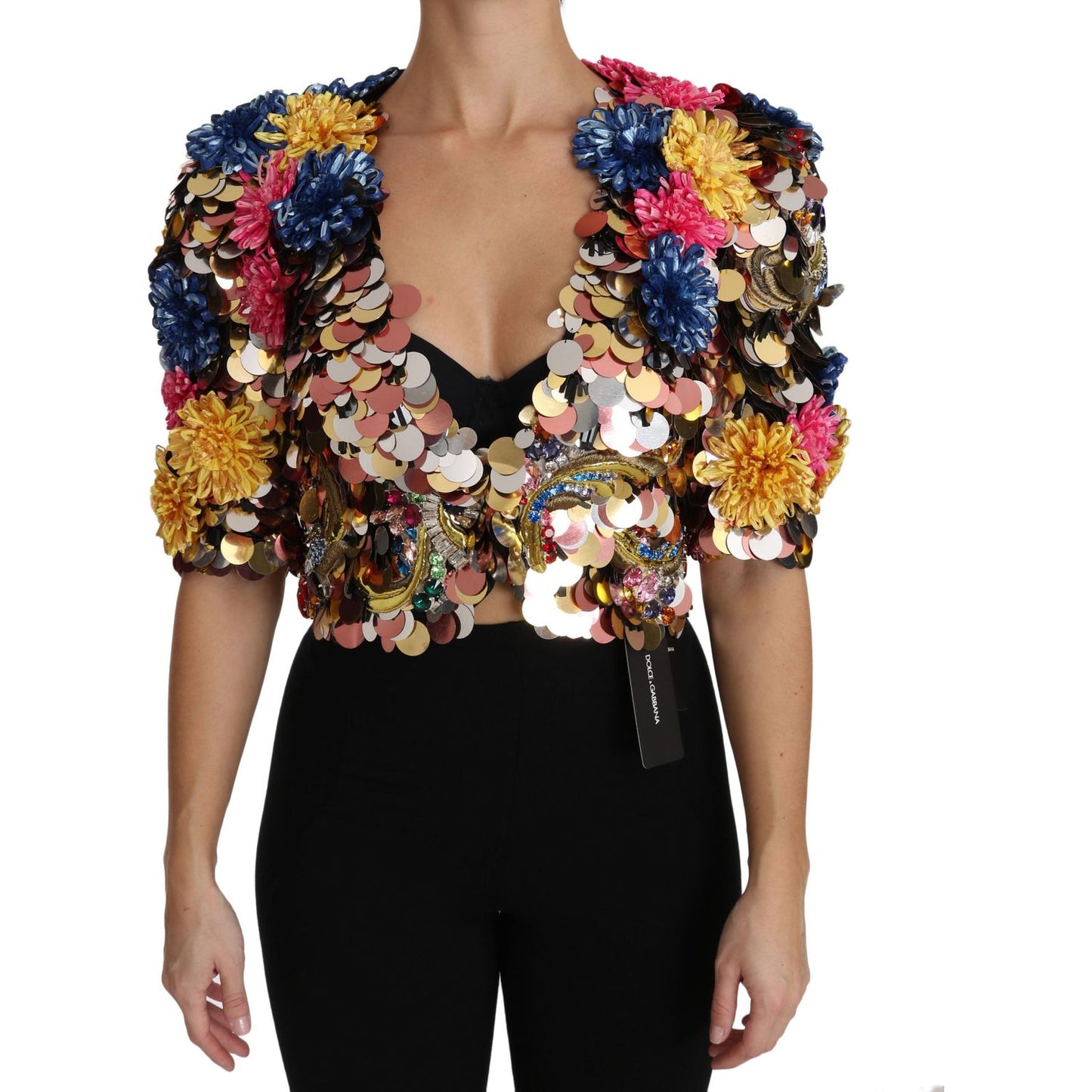 Dolce & Gabbana | Crystal Sequined Floral Jacket Coat | McRichard Designer Brands