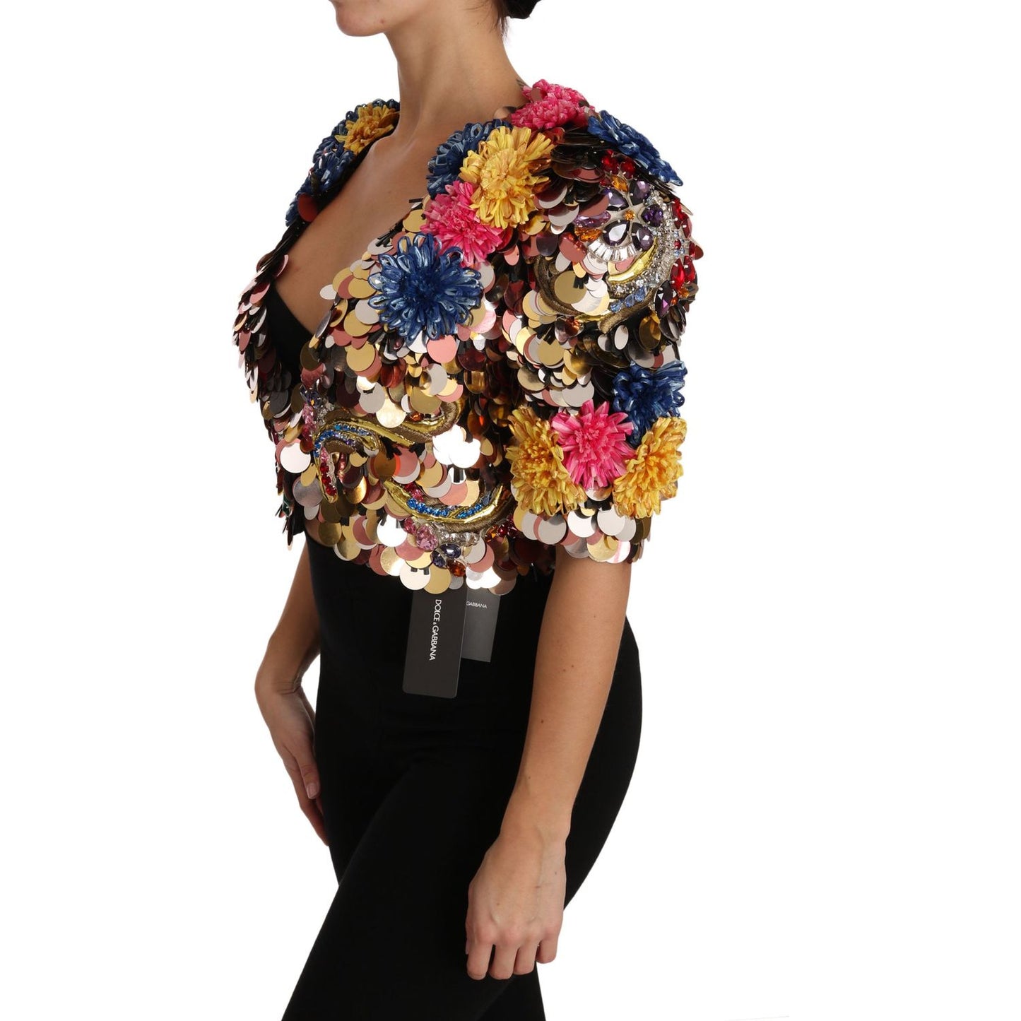 Dolce & Gabbana | Crystal Sequined Floral Jacket Coat | McRichard Designer Brands