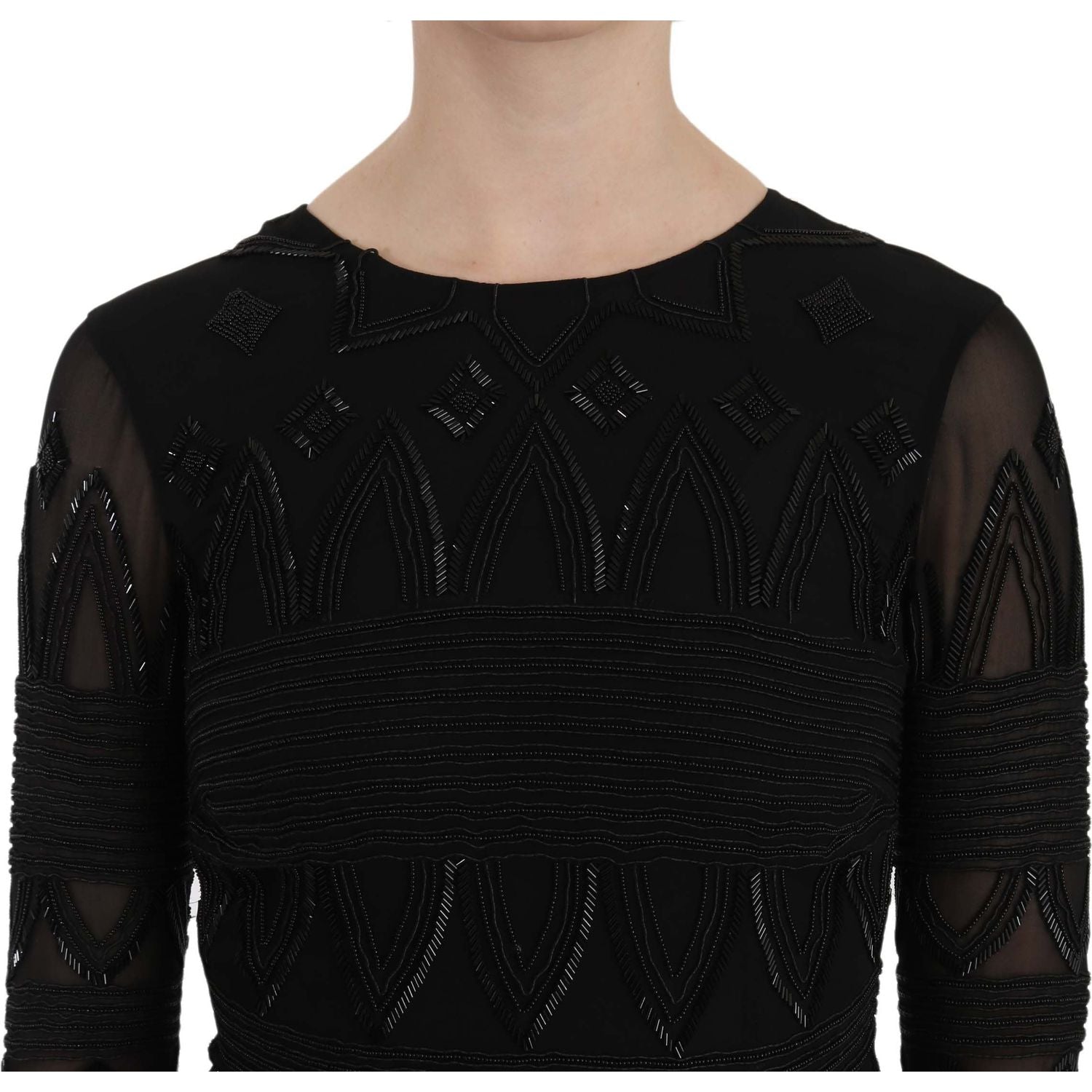 John Richmond | Black Silk Sequined Mini Shift Gown | McRichard Designer Brands