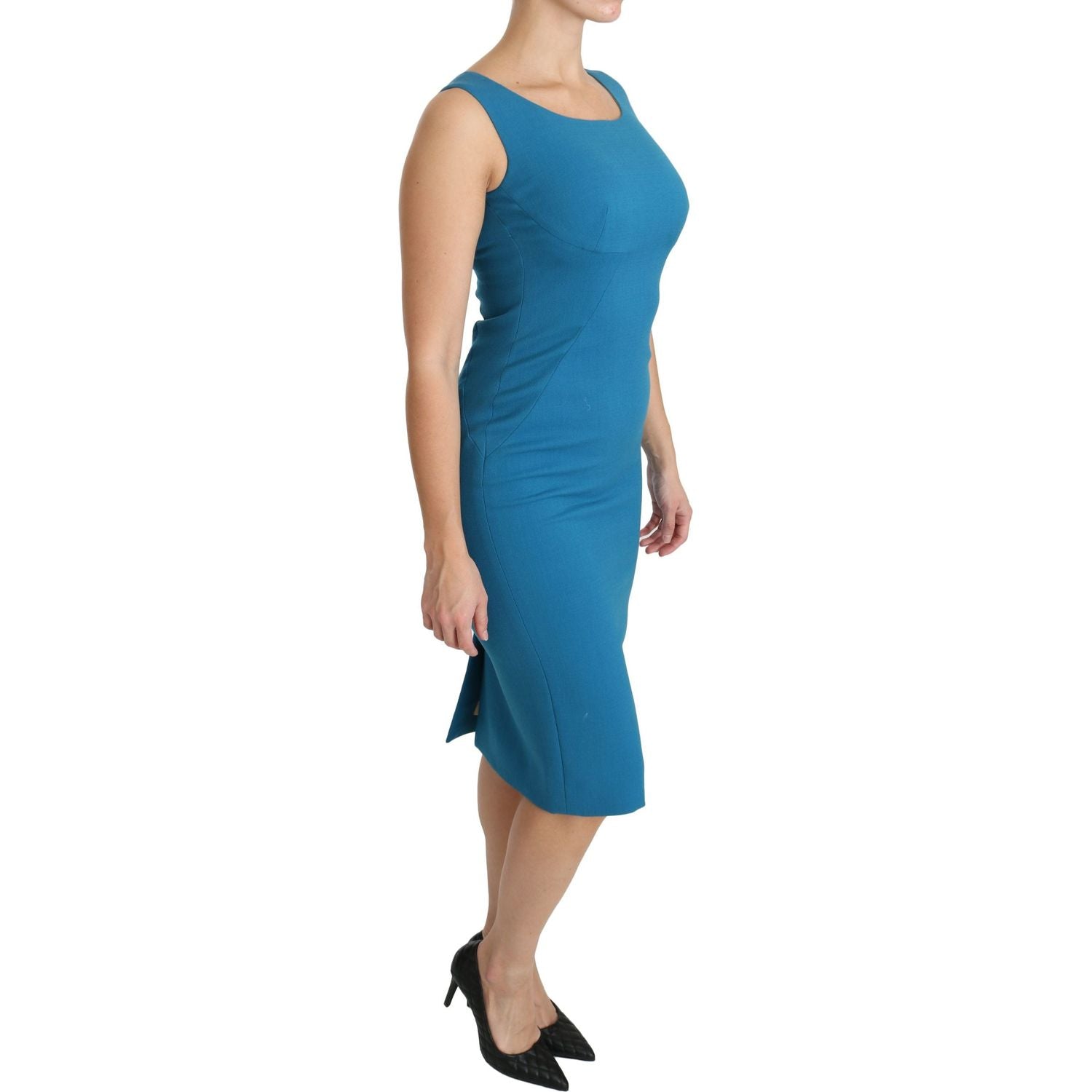 Dolce & Gabbana | Blue Bodycon Sheath Knee Length Wool Dress | McRichard Designer Brands