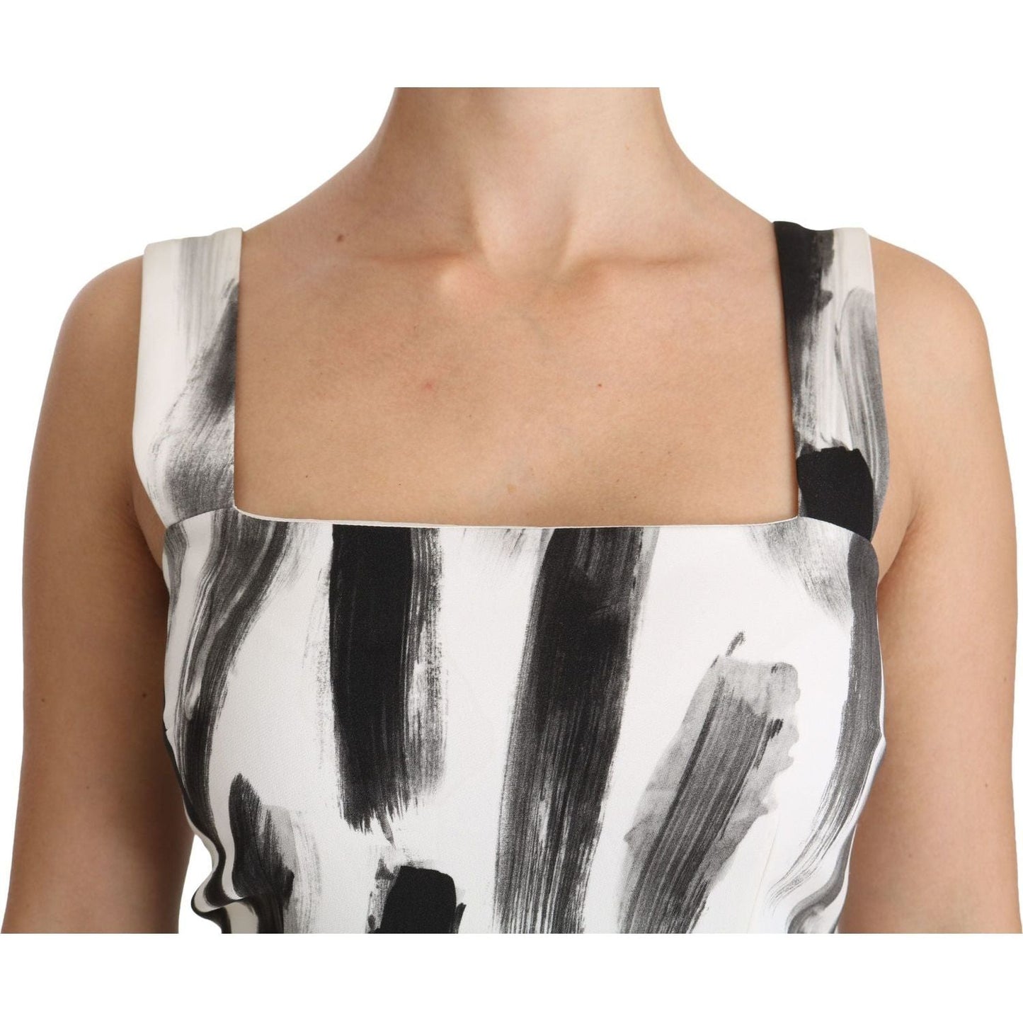 Dolce & Gabbana | White Black Printed Sheath Midi Viscose Dress | McRichard Designer Brands