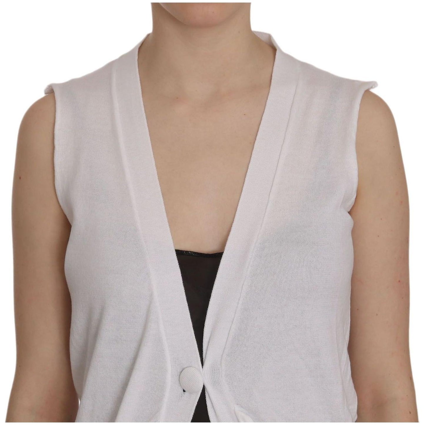 PINK MEMORIES | White 100% Cotton Sleeveless Cardigan Top Vest | McRichard Designer Brands