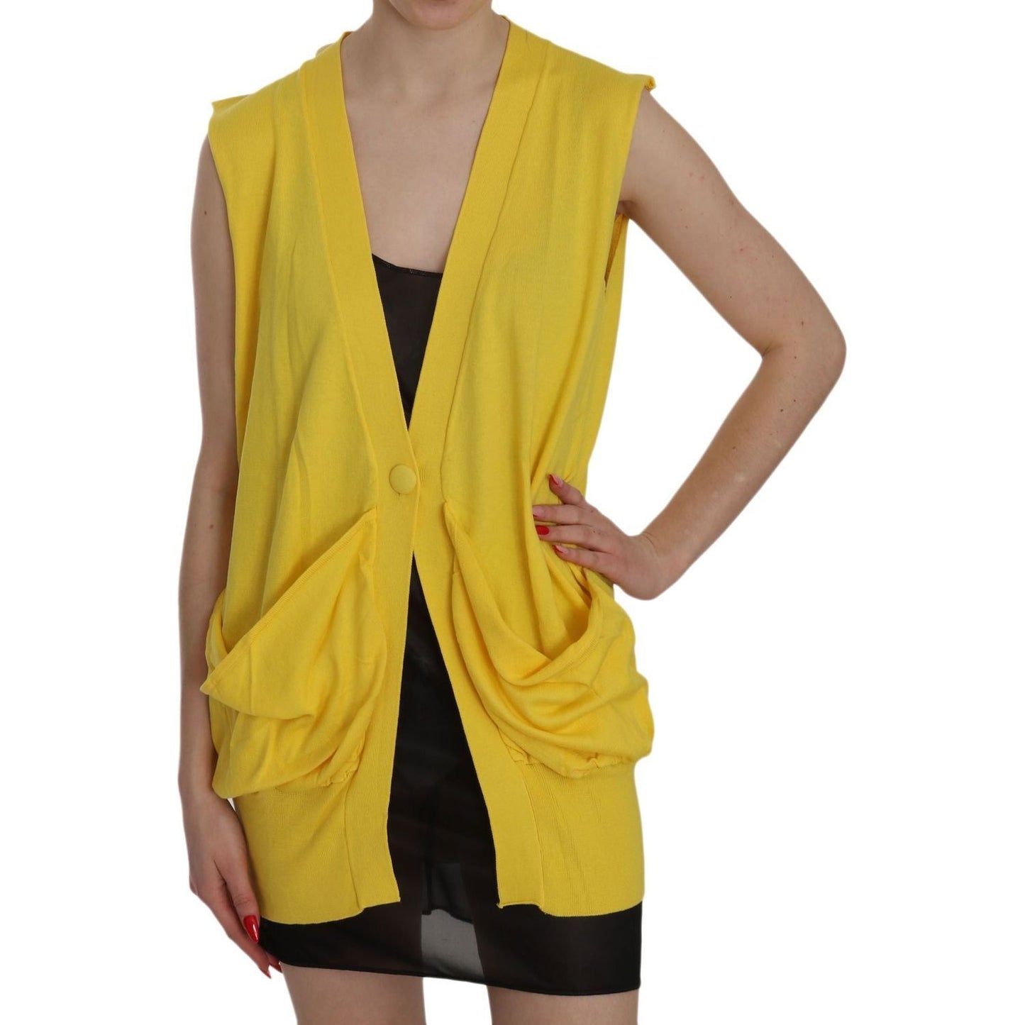 PINK MEMORIES | Yellow 100% Cotton Sleeveless Cardigan Top Vest | McRichard Designer Brands