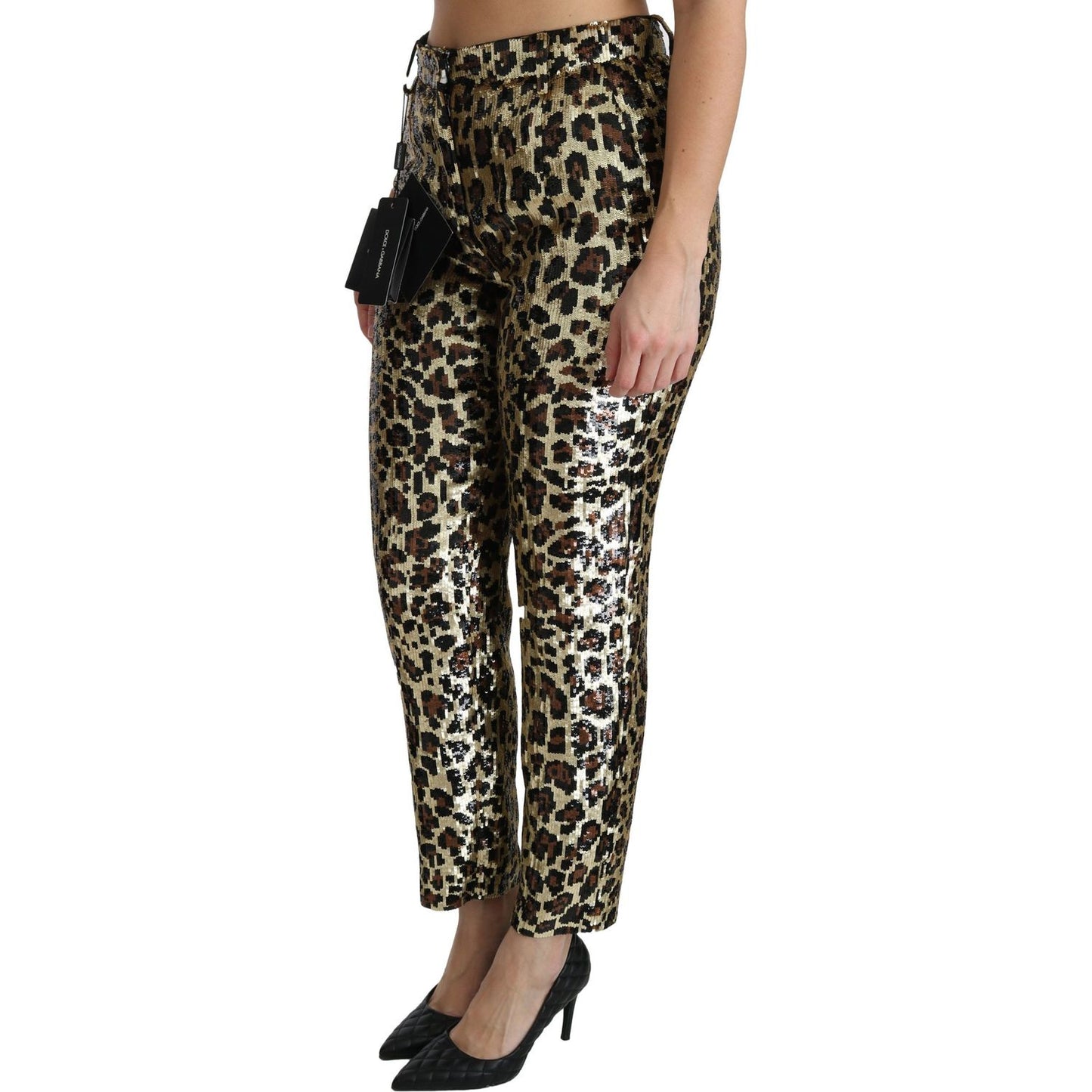 Dolce & Gabbana | Brown Leopard Sequined High Waist Pants | McRichard Designer Brands