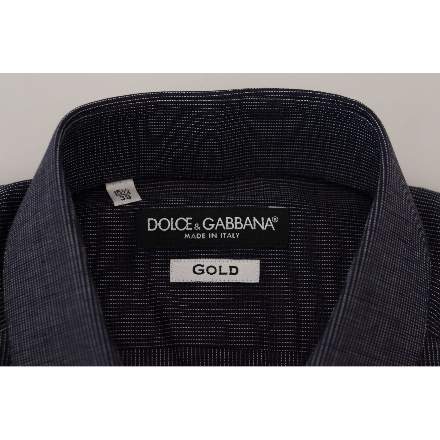 Dolce & Gabbana | Dark Blue Stripe Flax Dress Formal GOLD Shirt  | McRichard Designer Brands