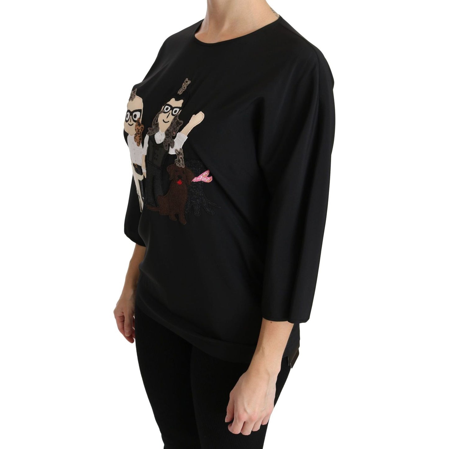 Dolce & Gabbana | Black #dgfamily Top T-shirt Silk Blouse | McRichard Designer Brands