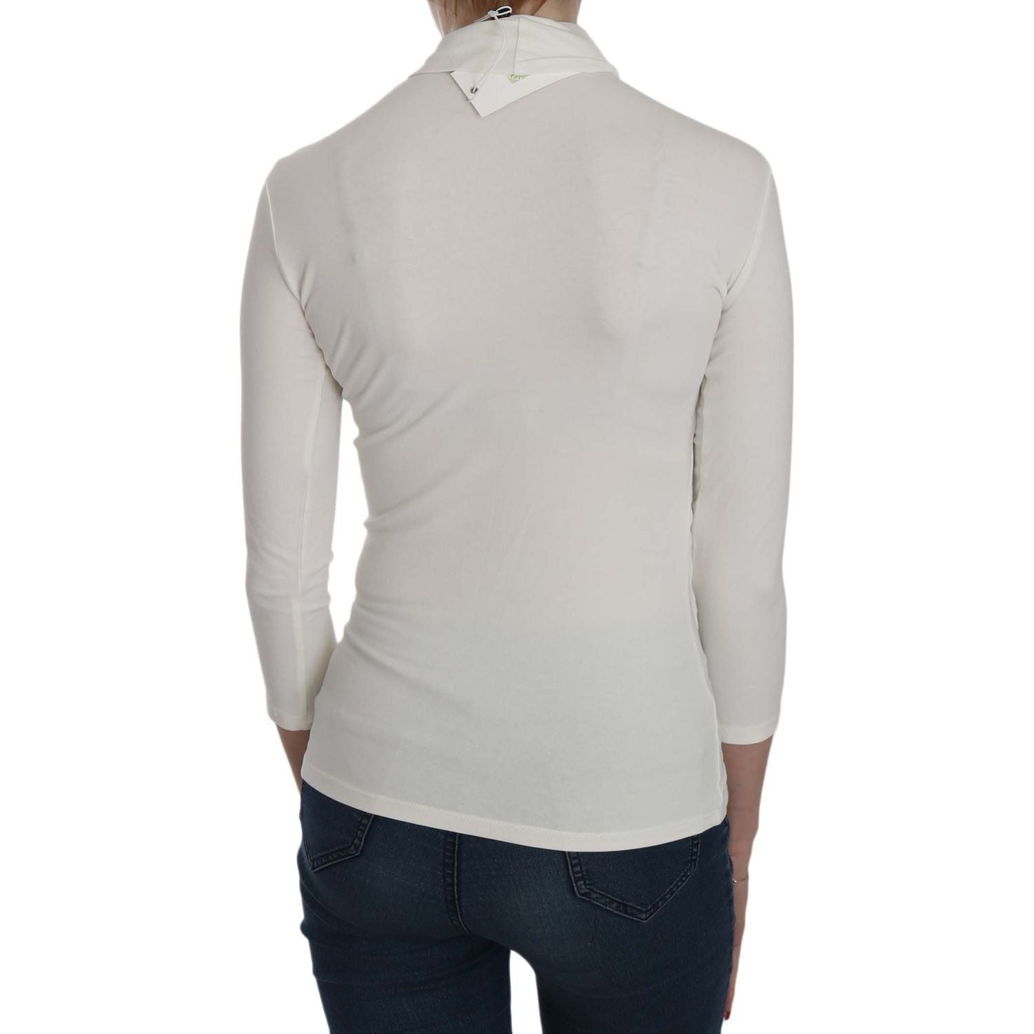 Exte | White Printed Turtle Neck 3/4 Sleeve Top Cotton Blouse | McRichard Designer Brands