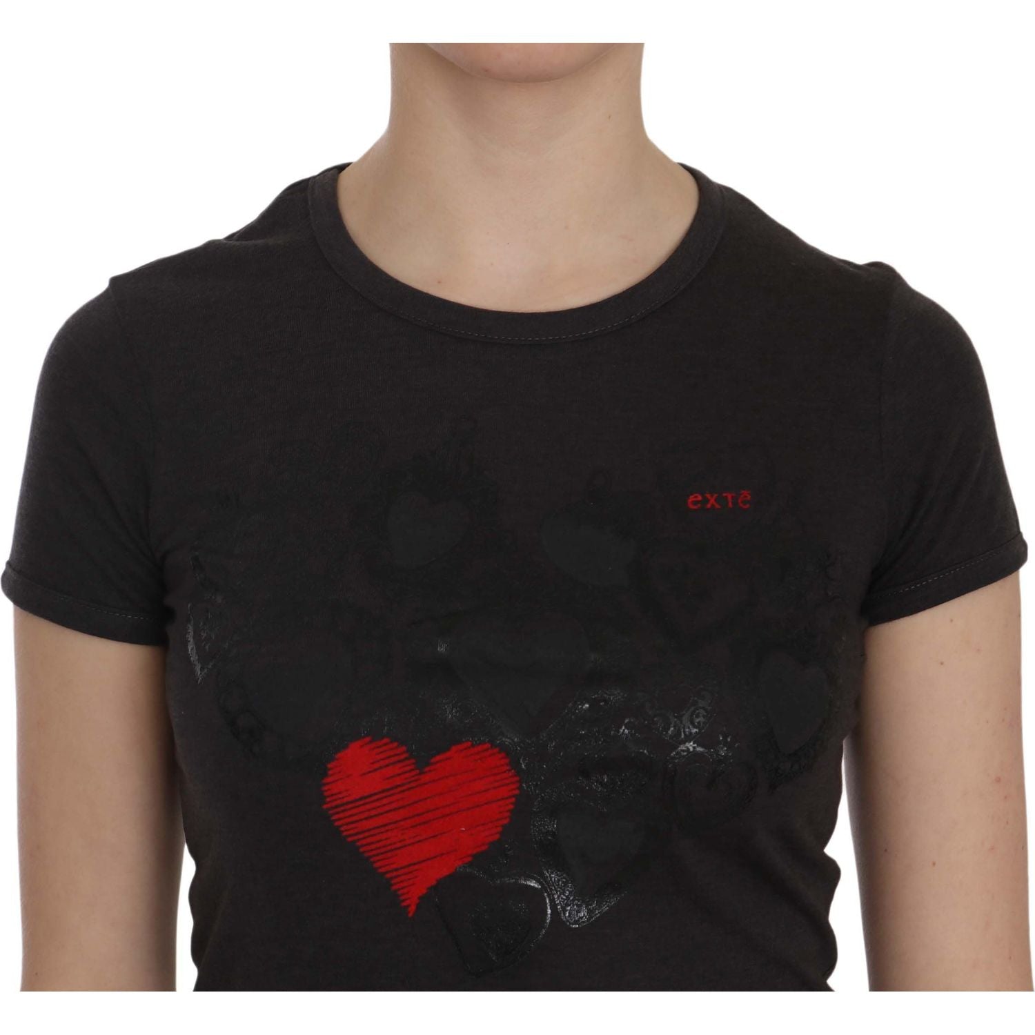 Exte | Black Hearts Print Short Sleeve Casual Shirt Top | McRichard Designer Brands