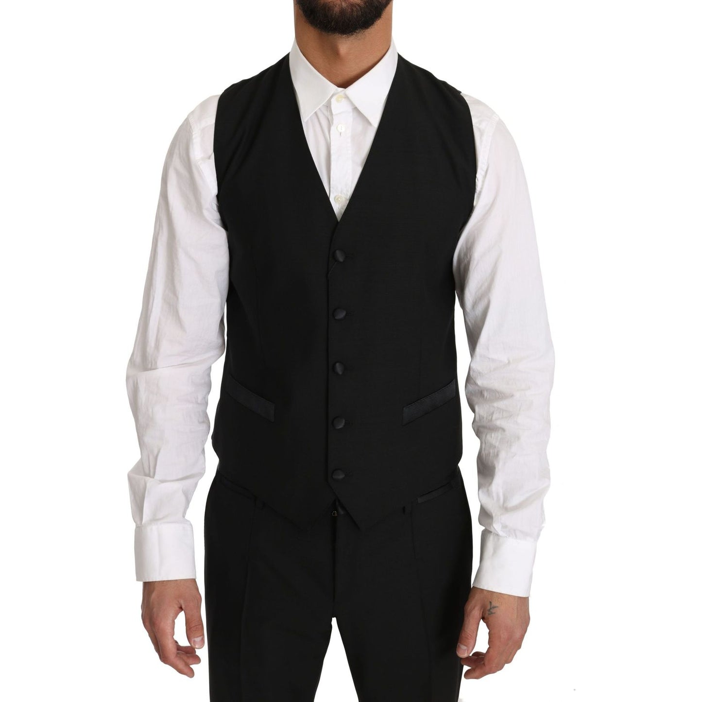 Dolce & Gabbana | Black Wool Dress Waistcoat Gillet Vest | McRichard Designer Brands