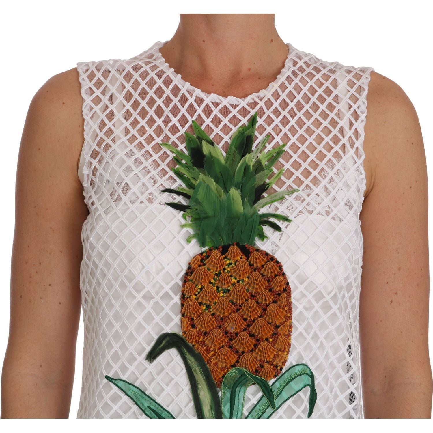Dolce & Gabbana | White Pineapple Sequined Applique Dress | McRichard Designer Brands