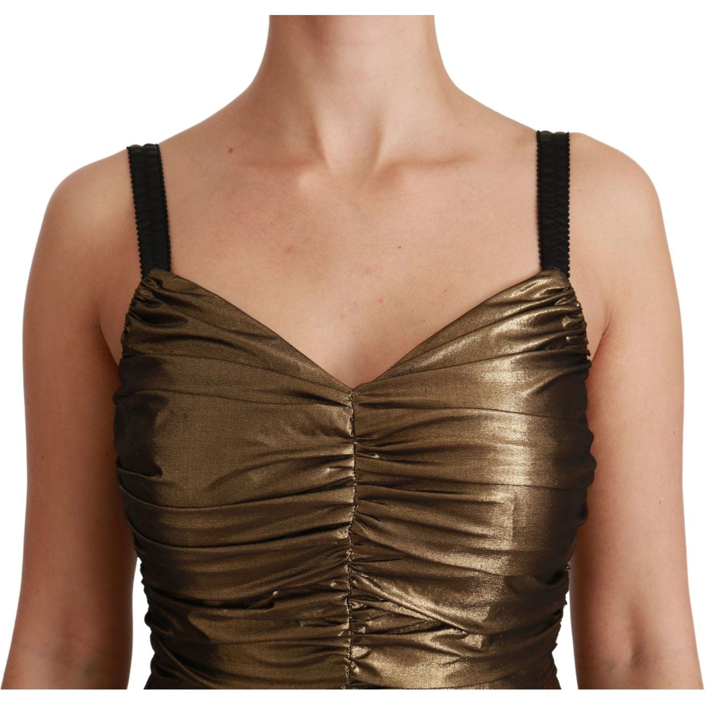 Dolce & Gabbana | Gold Metallic Stretch Bodycon Ruched Dress | McRichard Designer Brands