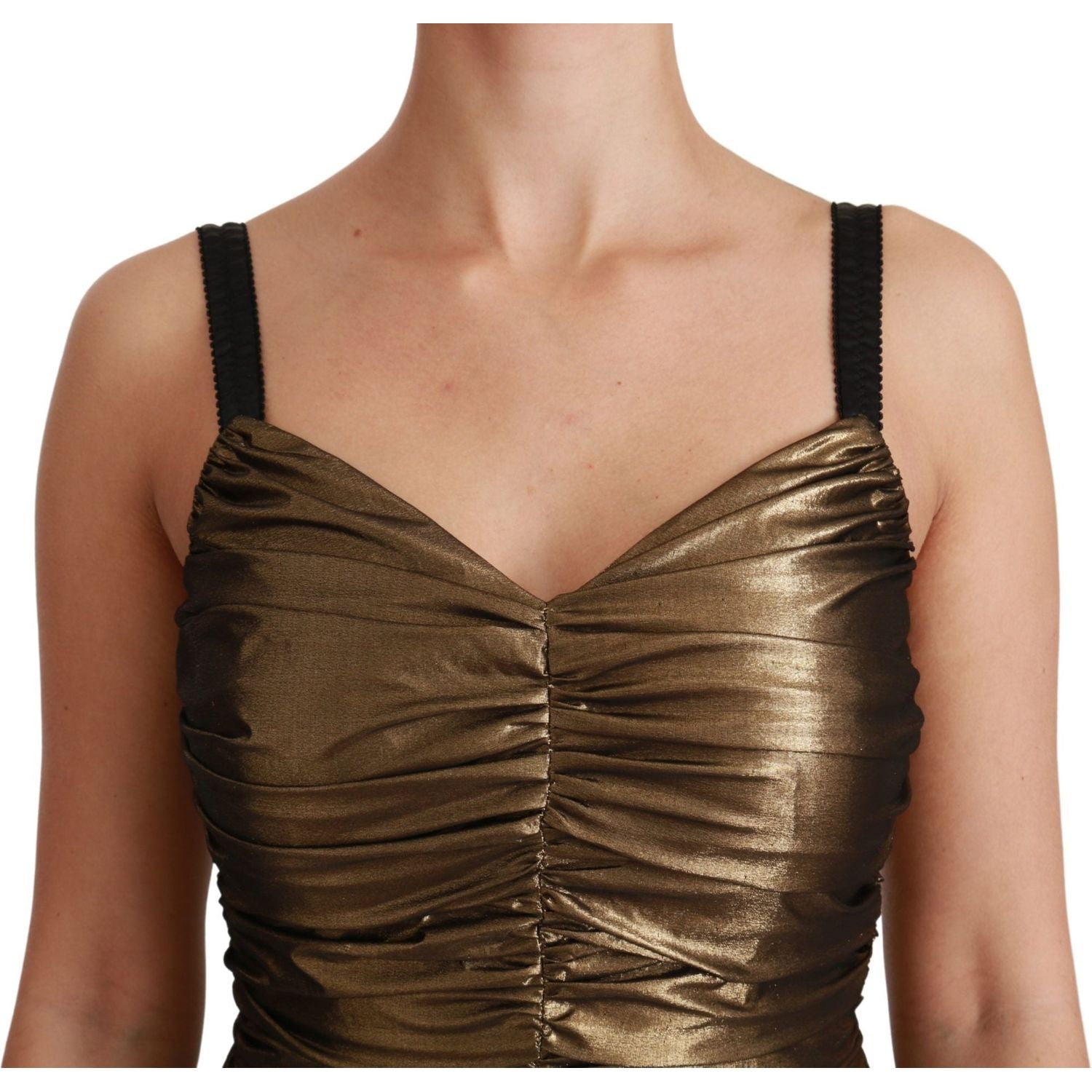 Dolce & Gabbana | Gold Metallic Stretch Bodycon Ruched Dress | McRichard Designer Brands