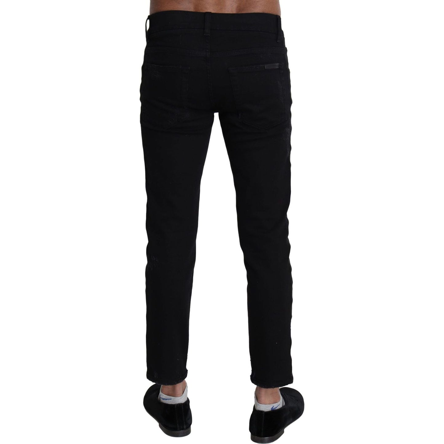 Dolce & Gabbana | Black Heraldic Embroidery Skinny Denim Jeans Jeans & Pants | McRichard Designer Brands