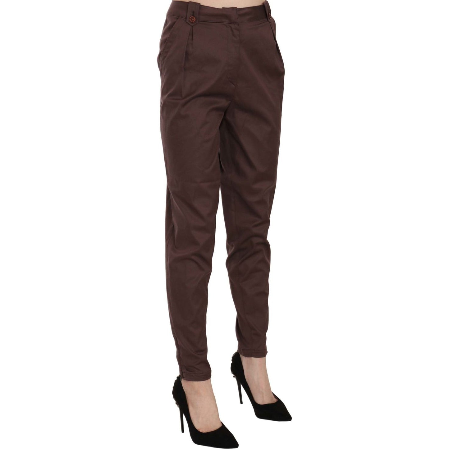 Just Cavalli | Brown High Waist Tapered Formal Trousers Pants | McRichard Designer Brands