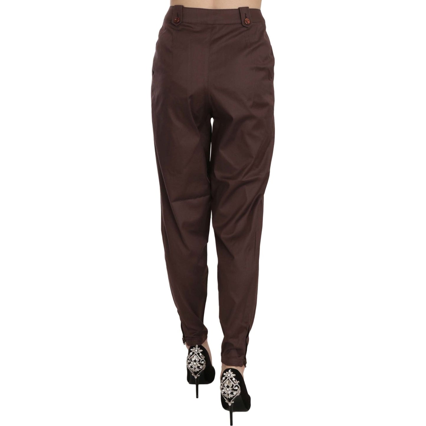 Just Cavalli | Brown High Waist Tapered Formal Trousers Pants | McRichard Designer Brands