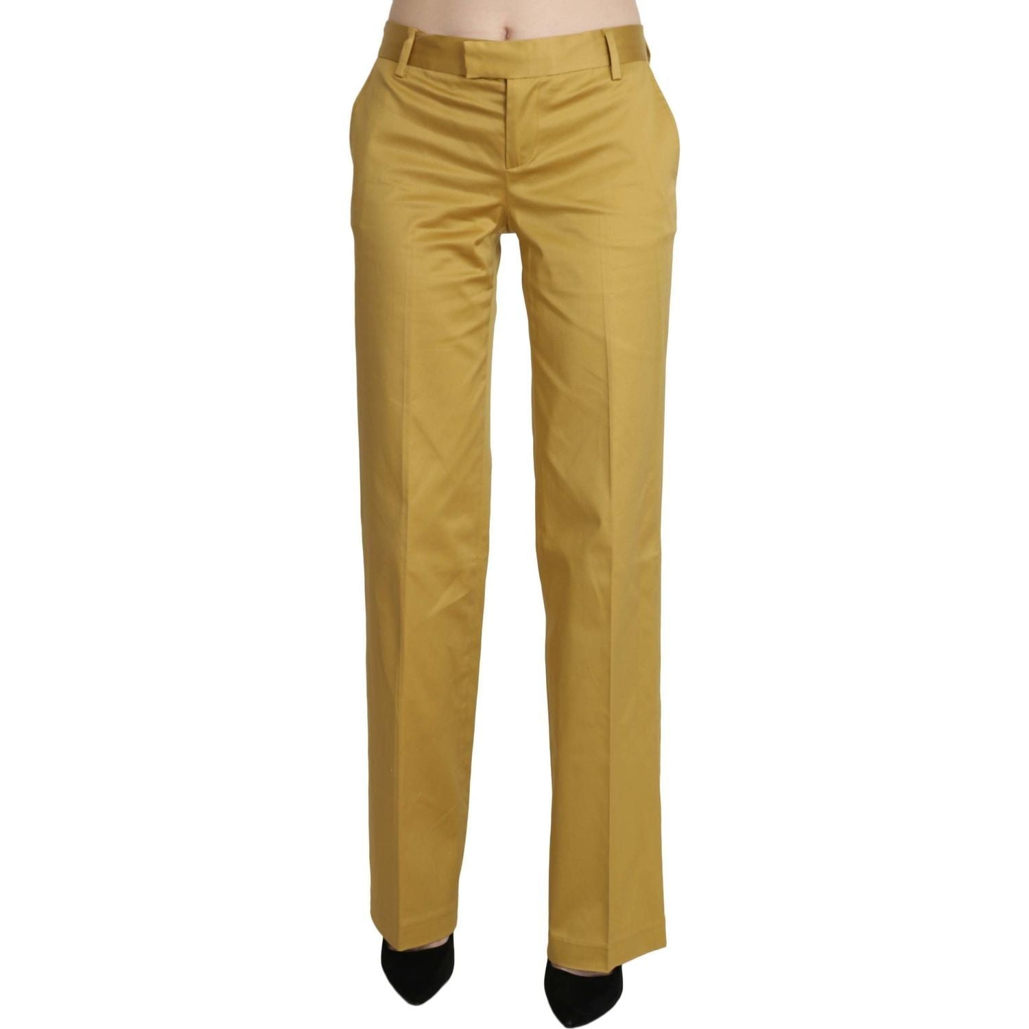 Just Cavalli | Mustard Yellow Straight Formal Trousers Pants | McRichard Designer Brands