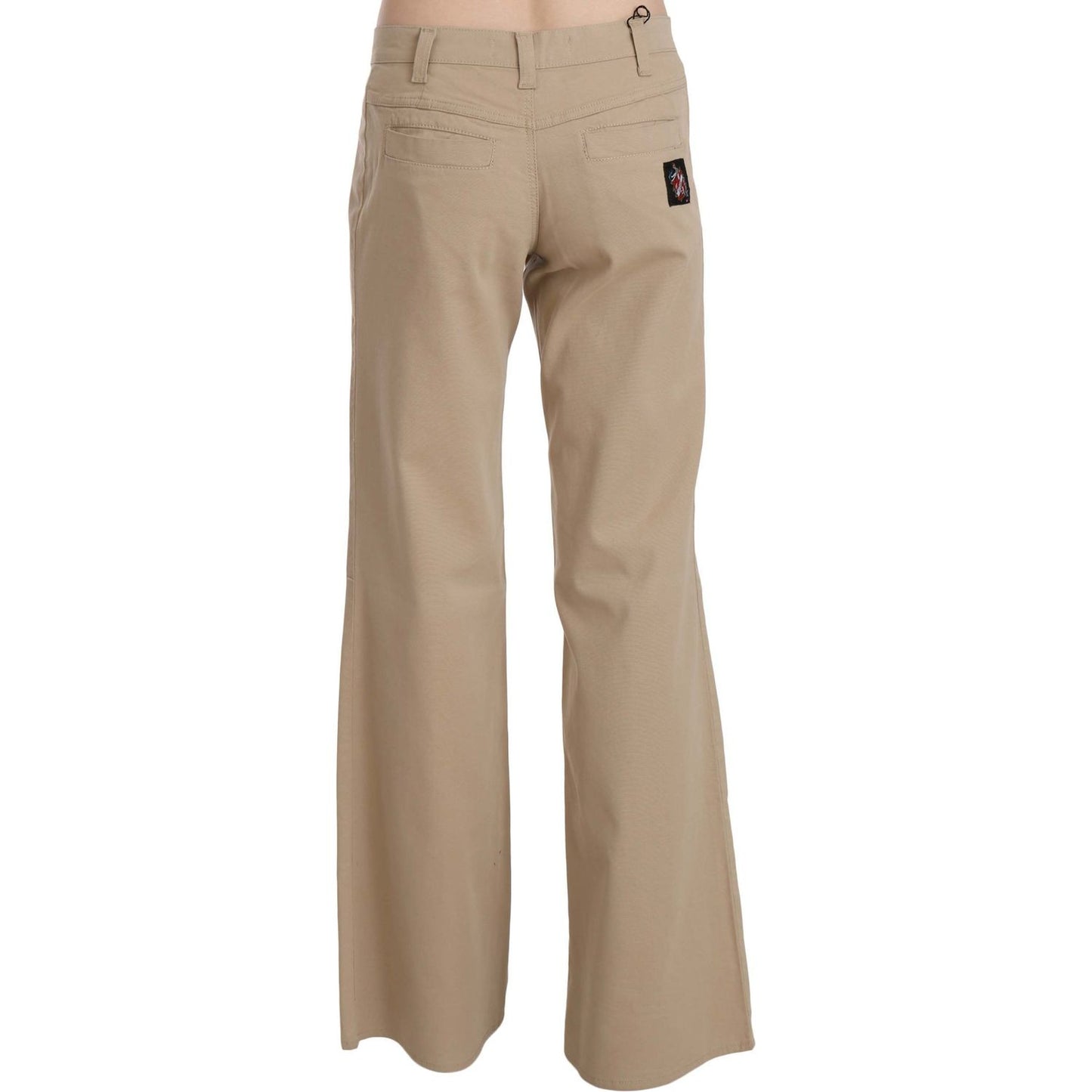 Just Cavalli | Beige Cotton Mid Waist Flared Trousers Pants | McRichard Designer Brands