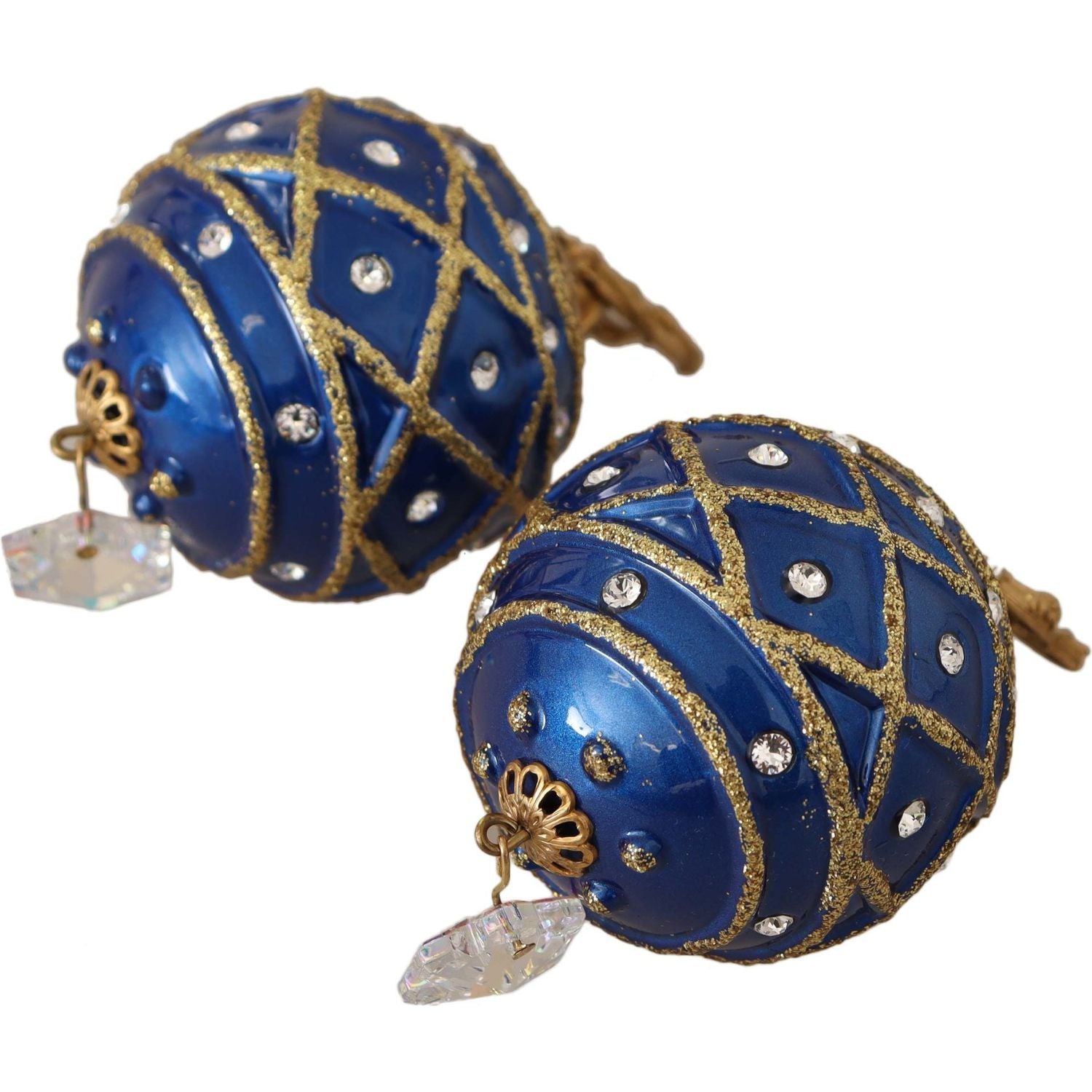 Dolce & Gabbana | Gold Brass Blue Christmas Ball Crystal Clip On Earrings WOMAN EARRING | McRichard Designer Brands