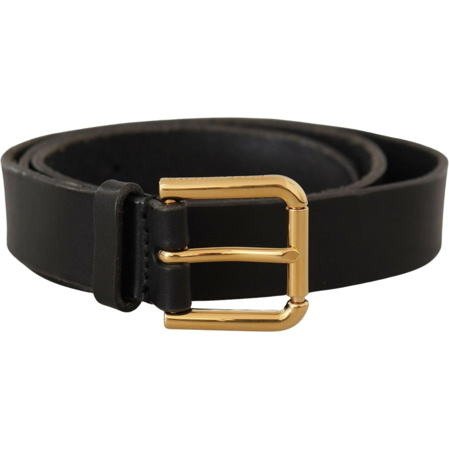 Dolce & Gabbana | Black Leather Gold Metal Logo Belt  | McRichard Designer Brands