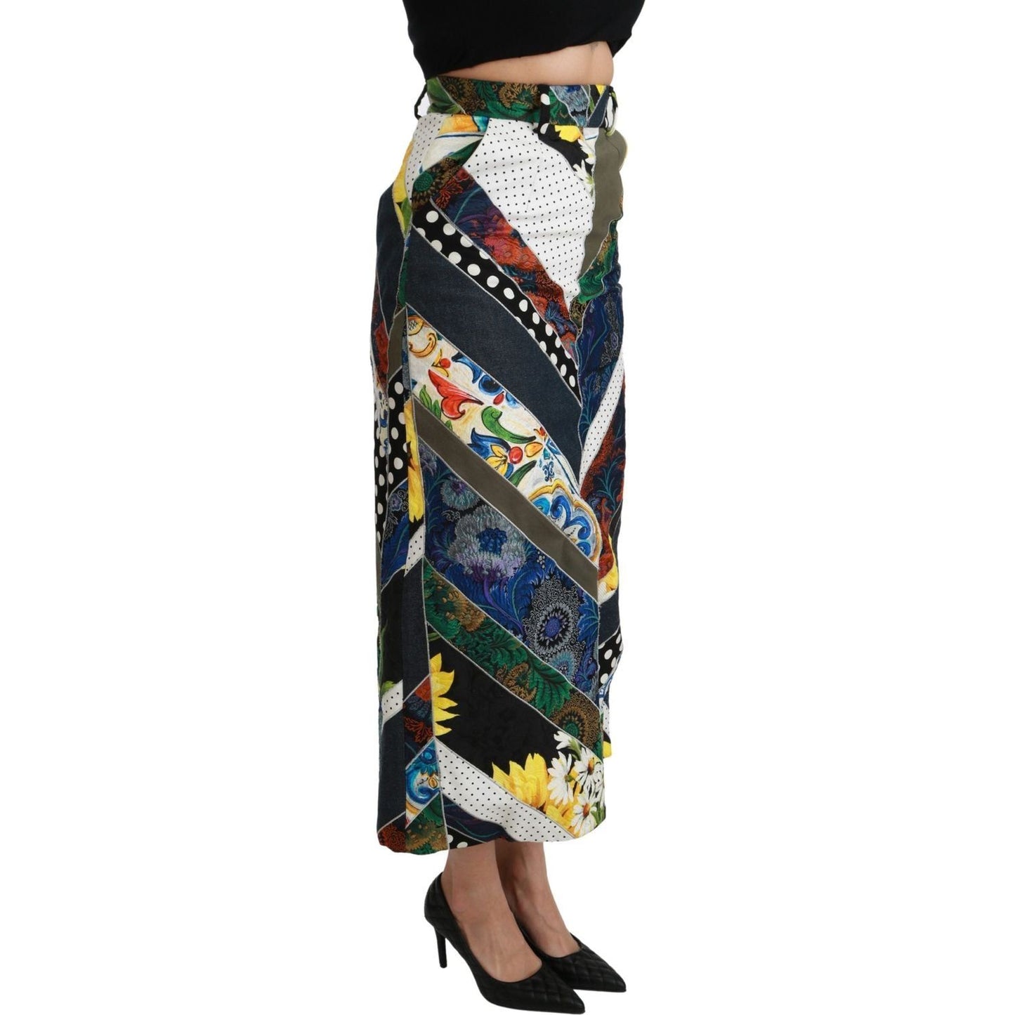Dolce & Gabbana | Multicolor Silk Geometric High Waist Maxi Skirt | McRichard Designer Brands