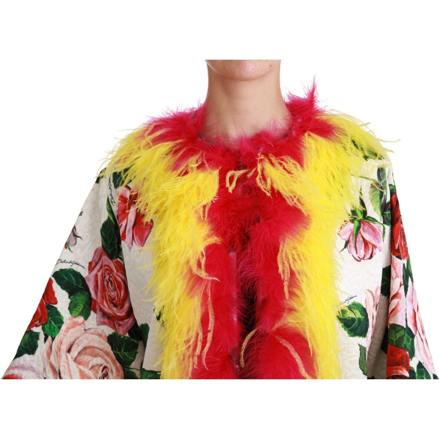 Dolce & Gabbana | White Floral Coat Capte Fur Roses Jacket | McRichard Designer Brands