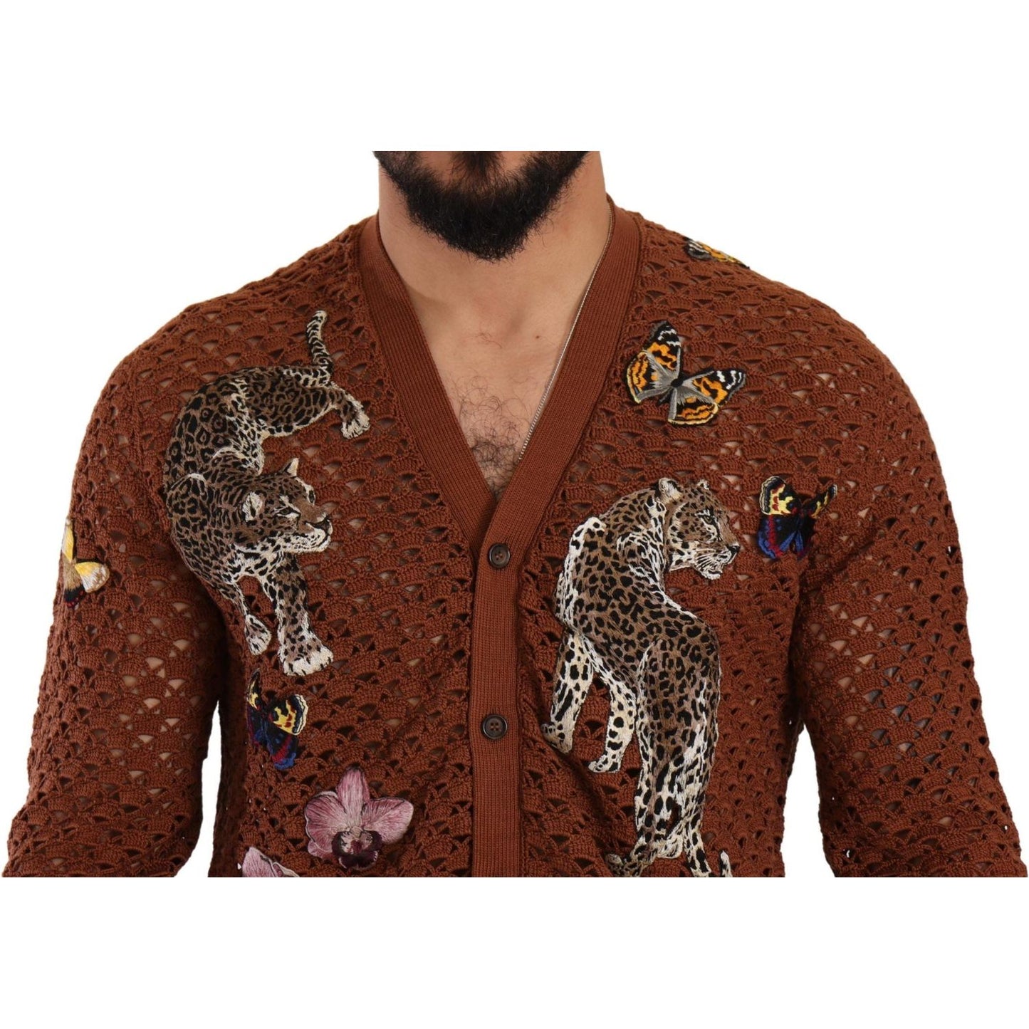 Dolce & Gabbana | Brown Leopard Butterfly Cardigan Sweater MAN SWEATERS | McRichard Designer Brands