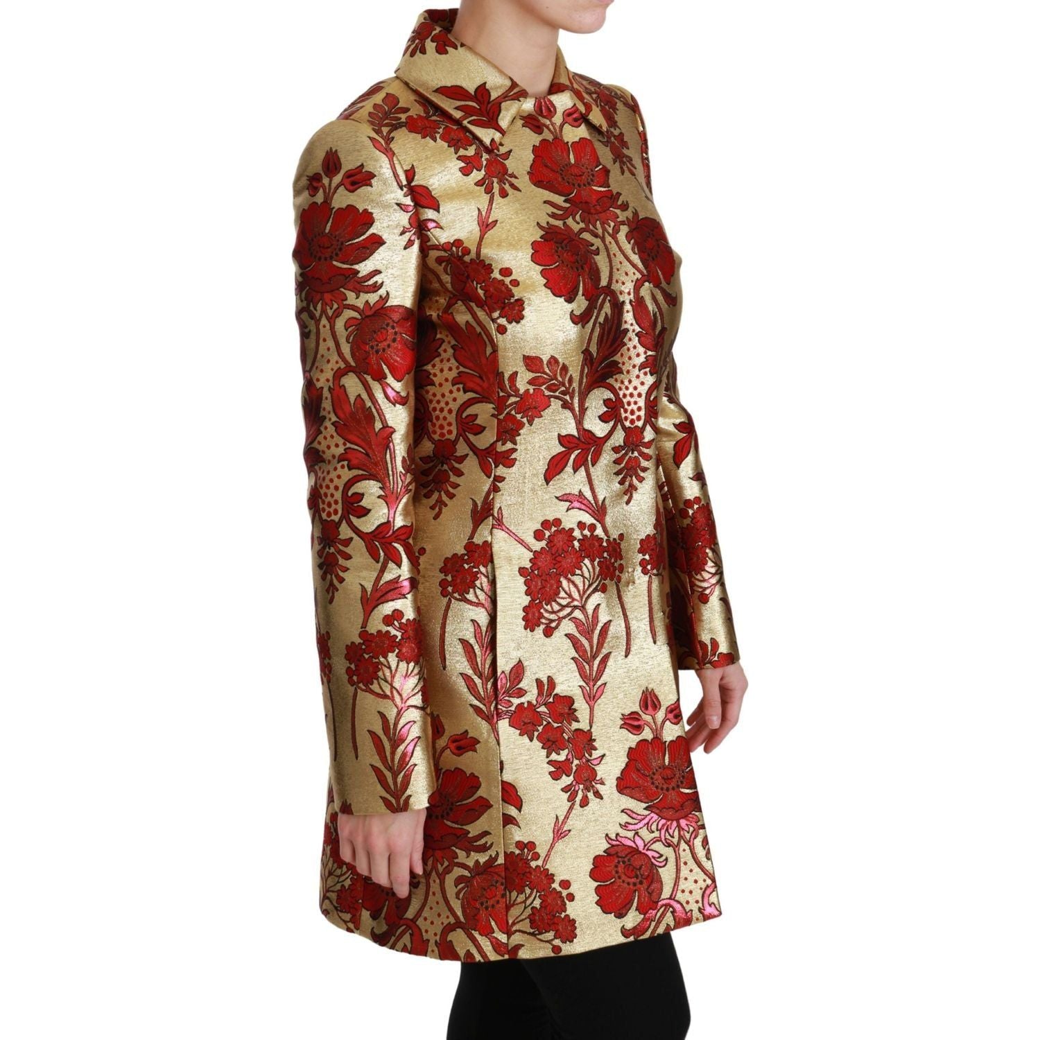 Dolce & Gabbana | Red Gold Floral Brocade Cape Coat Jacket | McRichard Designer Brands