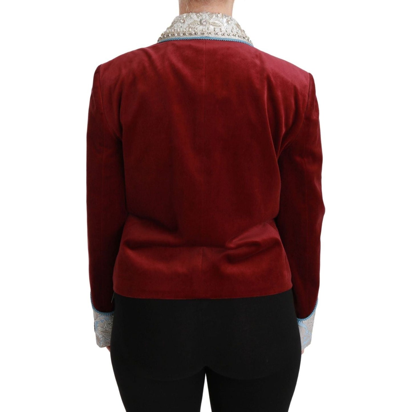 Dolce & Gabbana | Red Velvet Baroque Crystal Blazer Jacket | McRichard Designer Brands