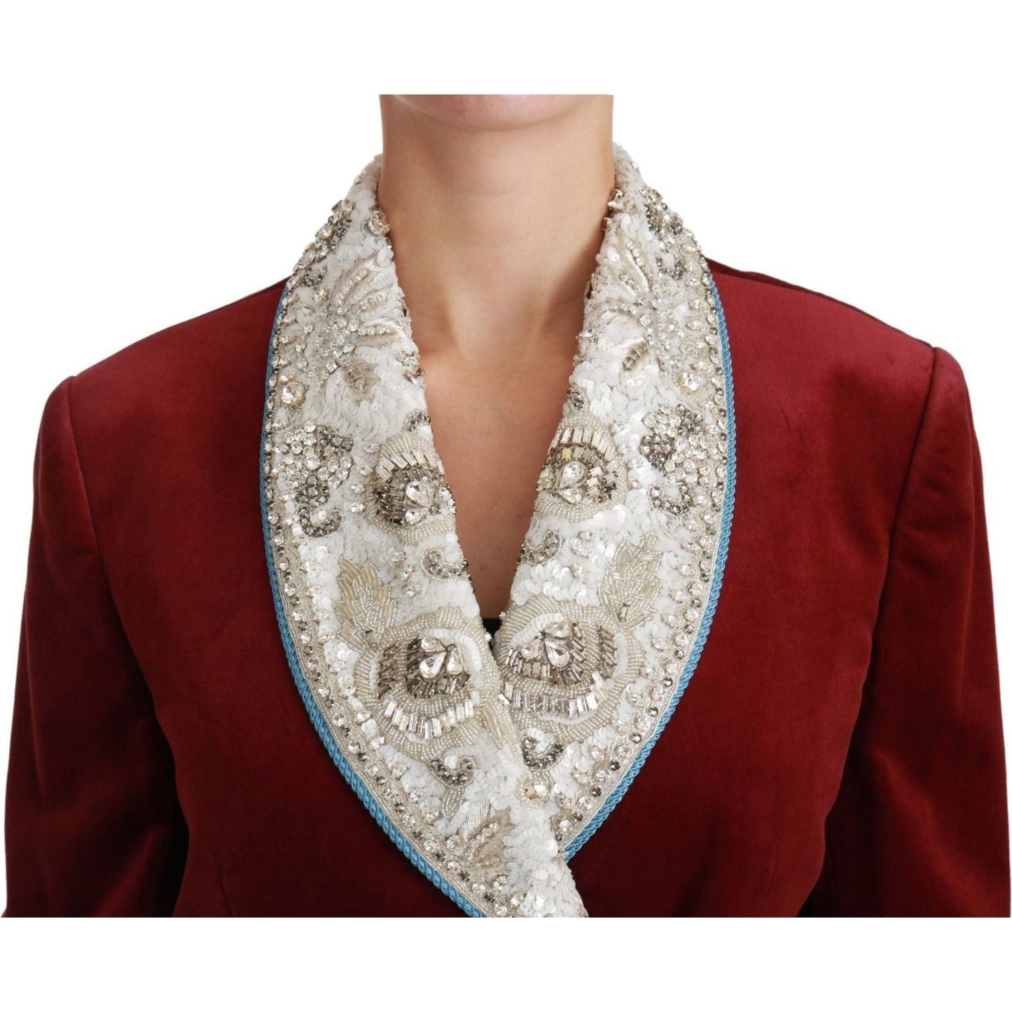 Dolce & Gabbana | Red Velvet Baroque Crystal Blazer Jacket | McRichard Designer Brands