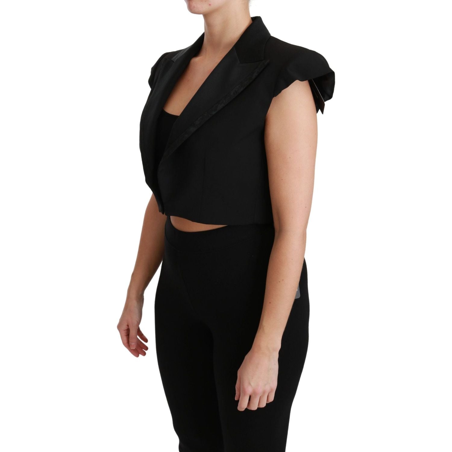 Dolce & Gabbana | Black Sleeveless Cropped Blazer Wool Jacket | McRichard Designer Brands