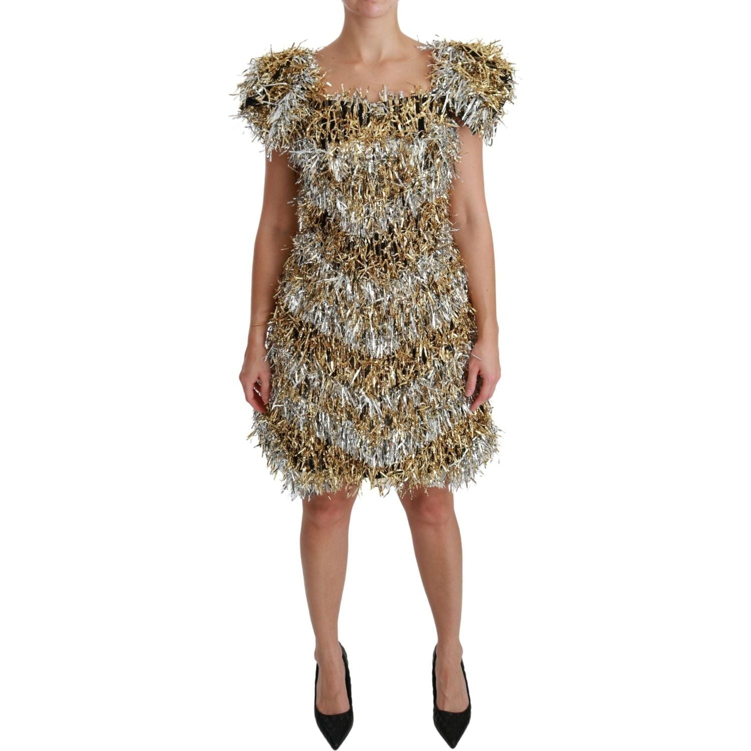 Dolce & Gabbana | Silver Gold Sheath Mini Shift Gown Dress | McRichard Designer Brands