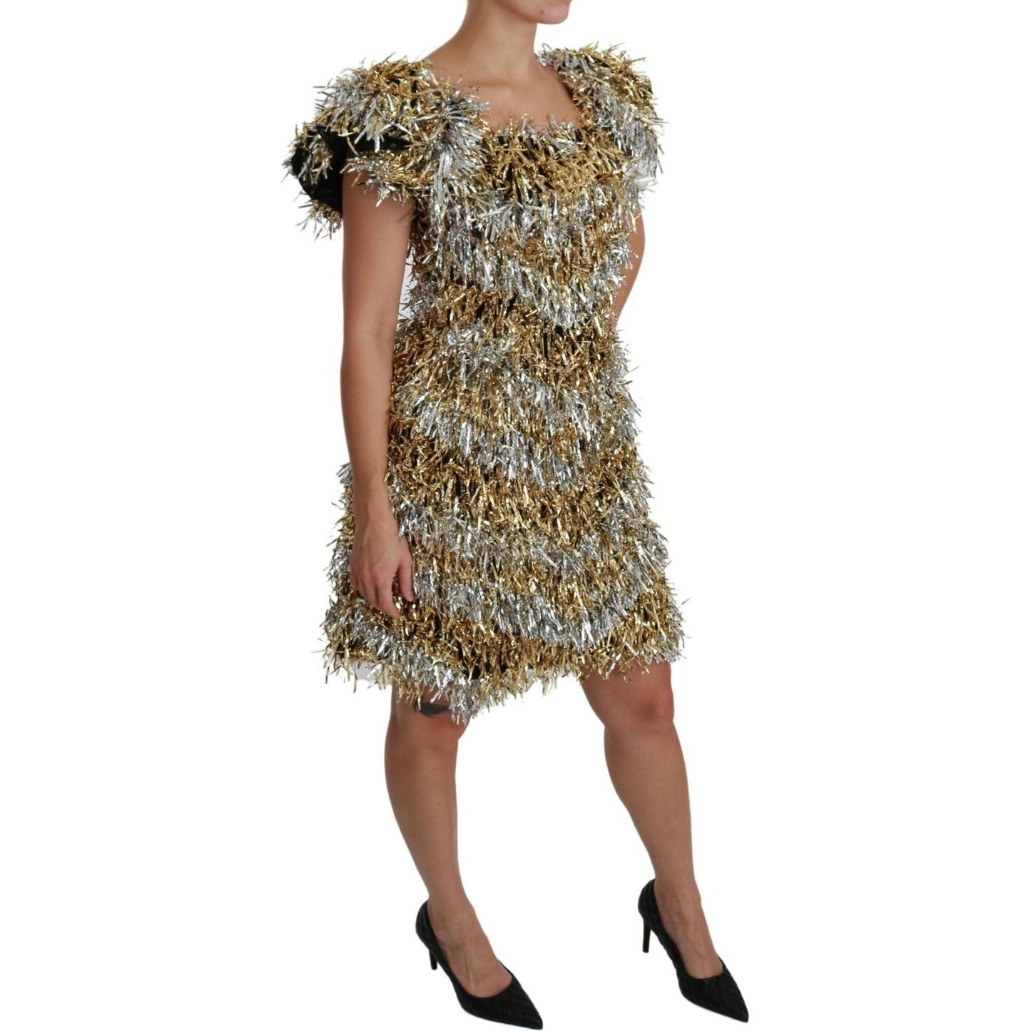 Dolce & Gabbana | Silver Gold Sheath Mini Shift Gown Dress | McRichard Designer Brands