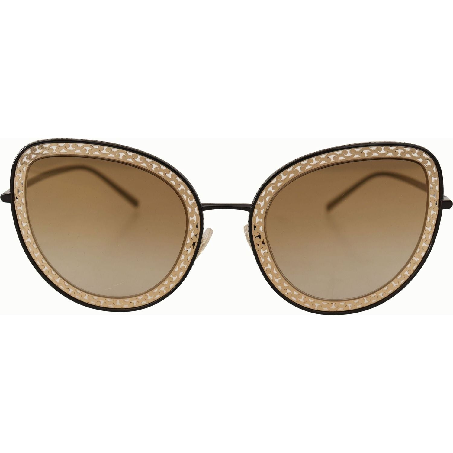 Dolce & Gabbana | Black Gold Oval Metal Frame Lace Logo Sunglasses - McRichard Designer Brands