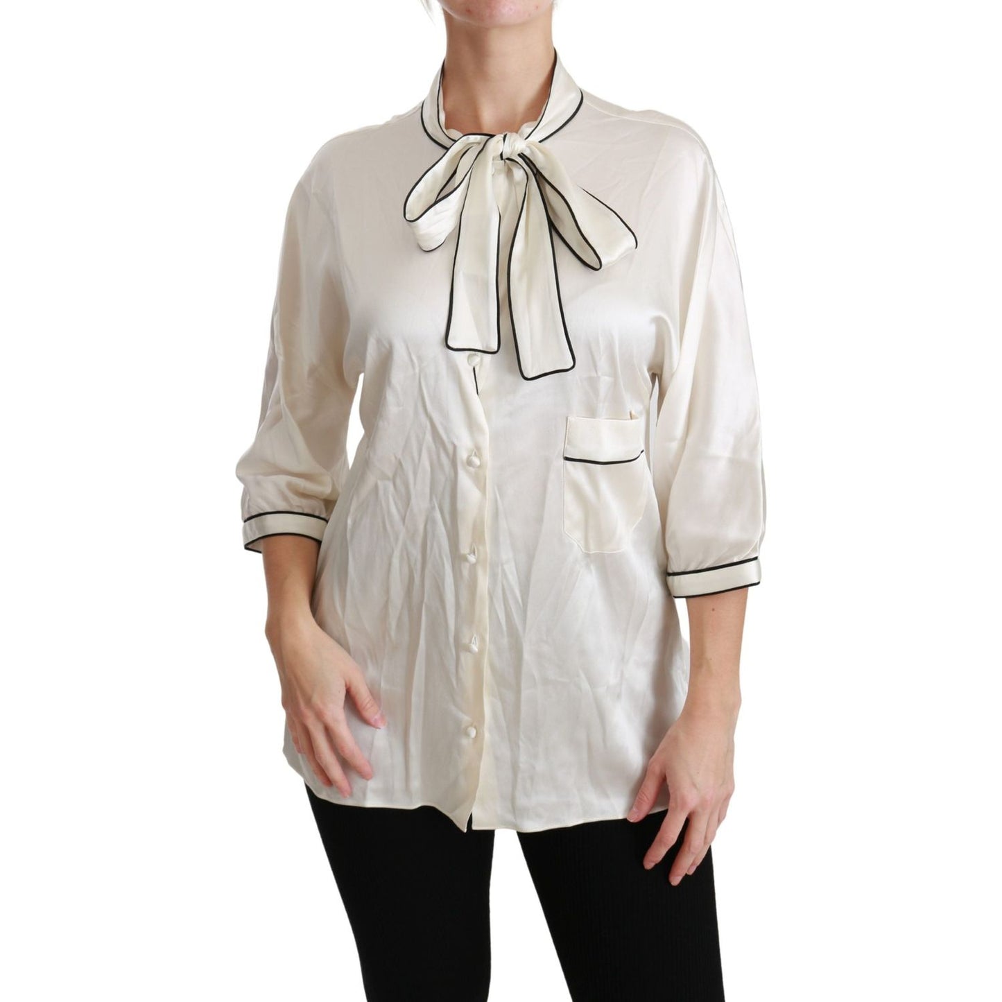Dolce & Gabbana | Beige 3/4 Sleeve Shirt Blouse Silk Top | McRichard Designer Brands