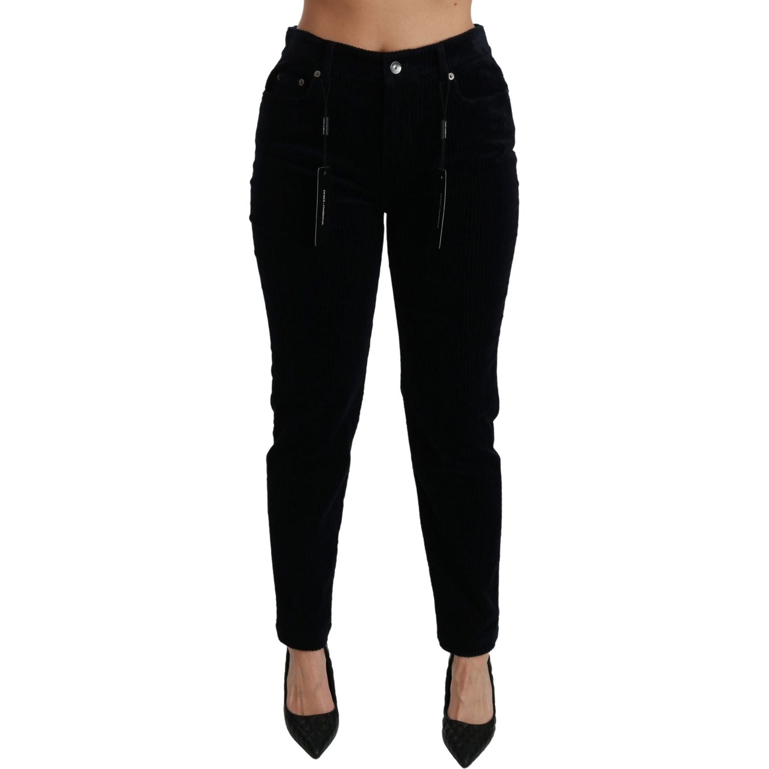 Dolce & Gabbana | Blue Corduroy Mid Waist Skinny Pants Jeans | McRichard Designer Brands