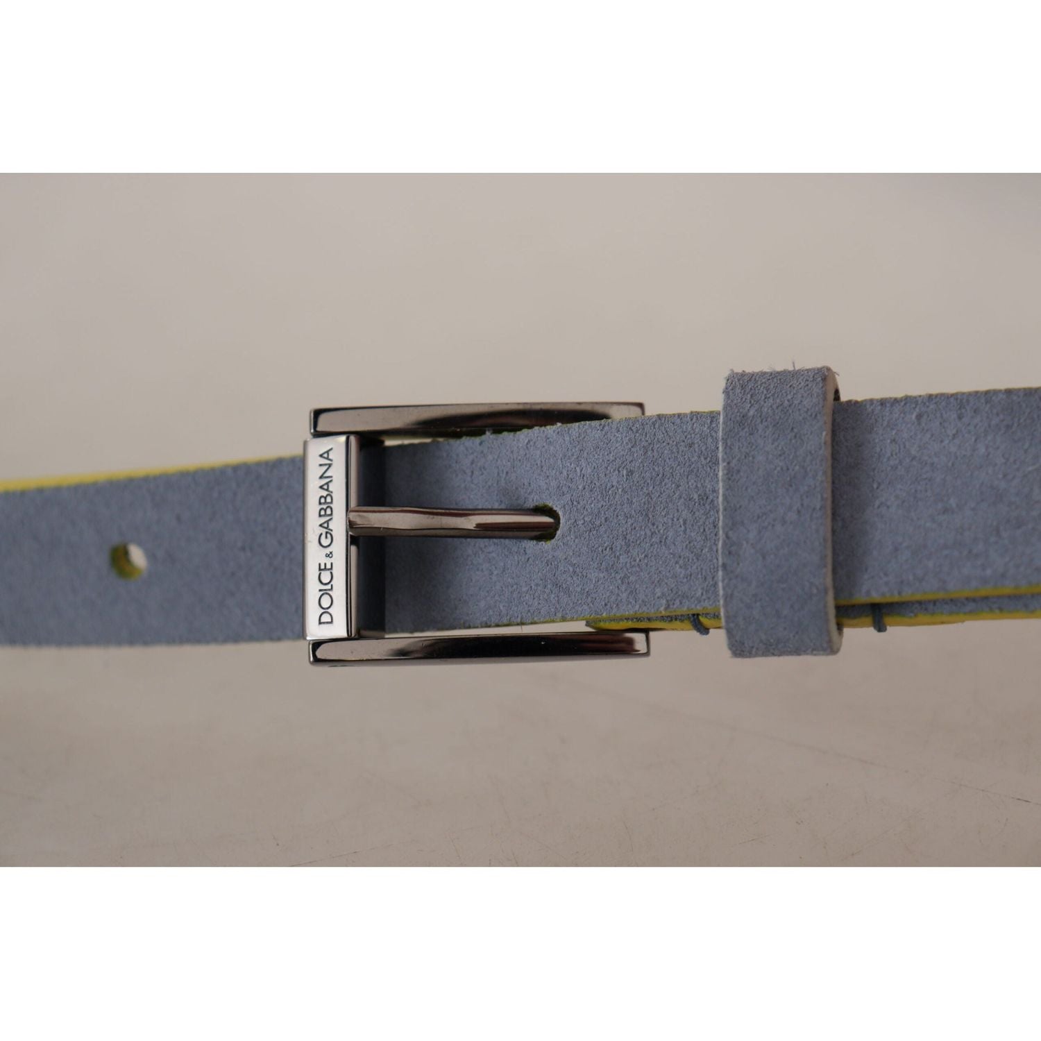 Dolce & Gabbana | Blue Suede Leather Logo Engraved Buckle Belt - McRichard Designer Brands