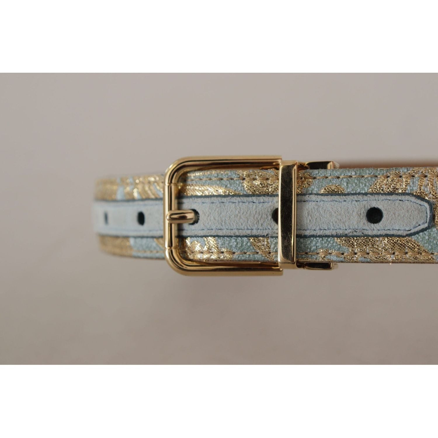 Dolce & Gabbana | Blue Leather Jacquard Embossed Gold Metal Buckle Belt - McRichard Designer Brands
